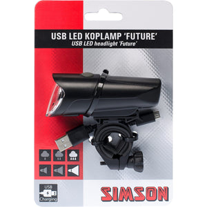 Simson koplamp Future usb 30 lux stuurbocht - AE-trading