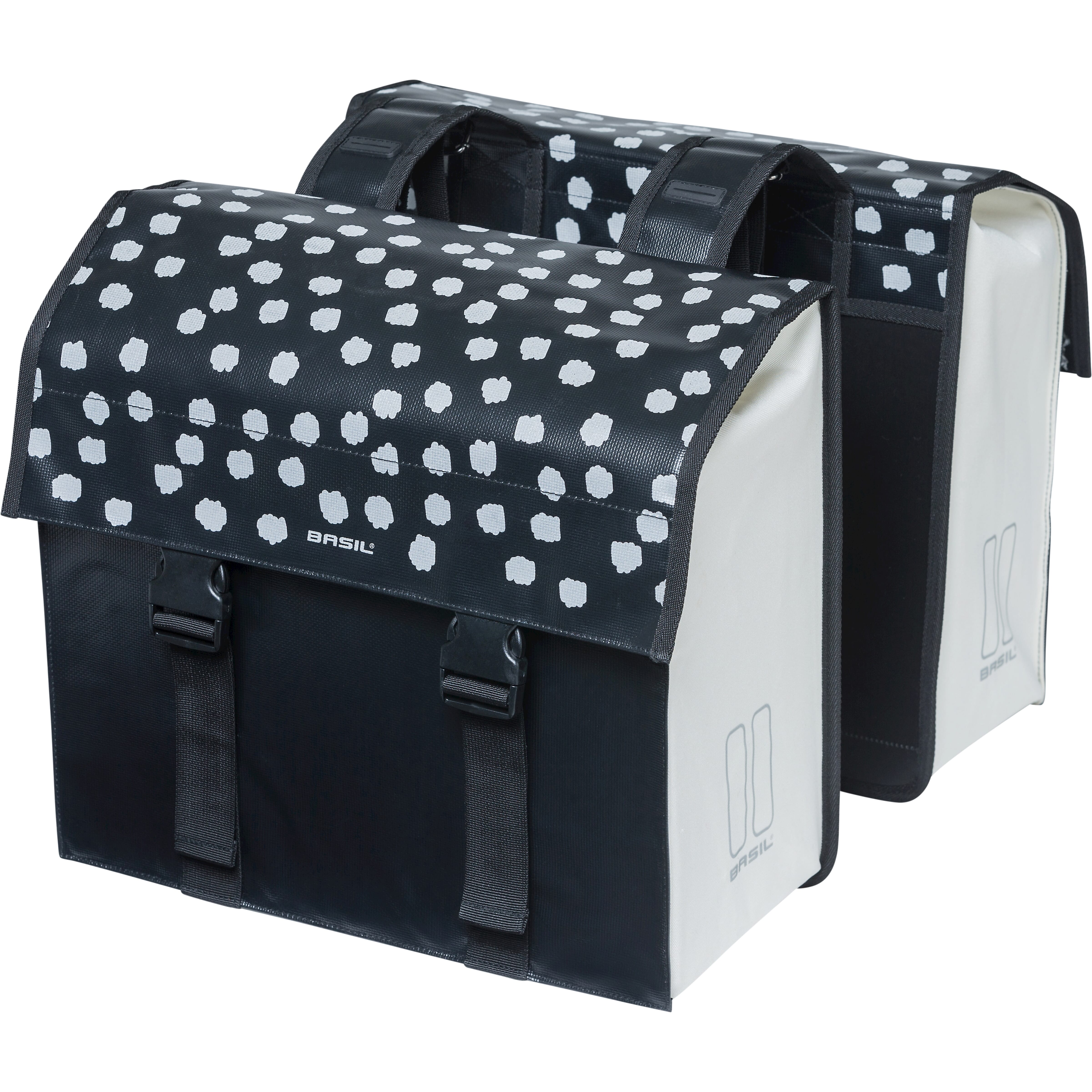 Basil fietstas dubbel Urban load zwart wit 48-53L - AE-trading