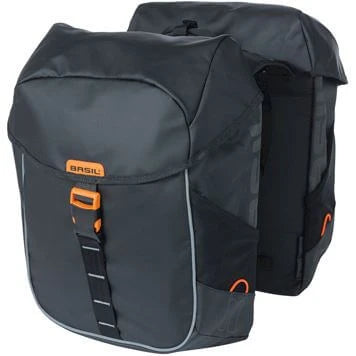 Basil fietstas dubbel Miles Tarpaulin zwart oranje 34L - AE-trading