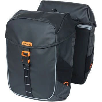 Basil fietstas dubbel Miles Tarpaulin zwart oranje MIK 34L - AE-trading
