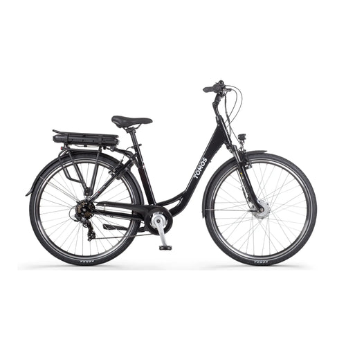 Tomos EB 05 - Elektrische Fiets - Glanzend Zwart - 28 inch - 50 cm - Accu 522Wh - 250W Ananda Voorwielmotor - Shimano Tourney 7 Versnellingen - V-Brake Remmen - AE-trading