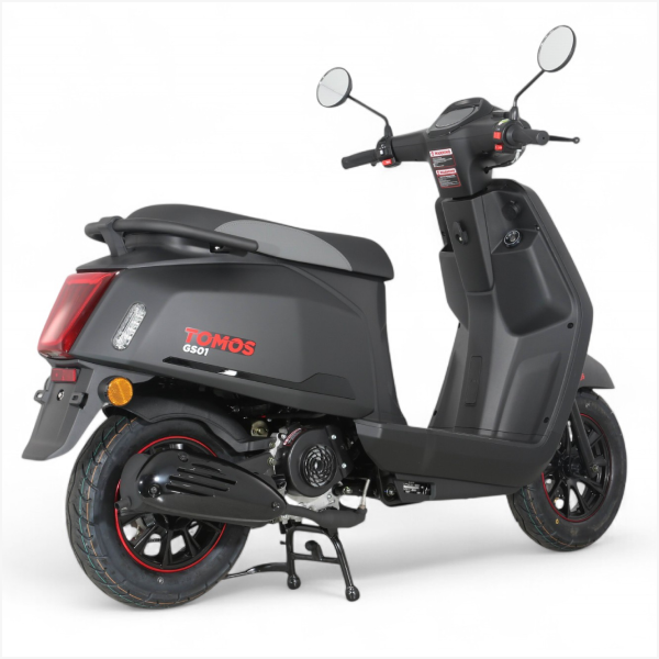 Tomos GS 01 – Mat Zwart – Euro 5+ Benzinescooter – 49cc – 2,1 kW – CVT – LED-verlichting – 10 inch wielen - AE-trading
