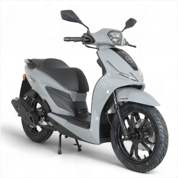 Tomos GS 02 – Grijs – Euro 5+ Benzinescooter – 49cc – 1,9 kW – CVT – LED-verlichting – 16/14 inch wielen - AE-trading