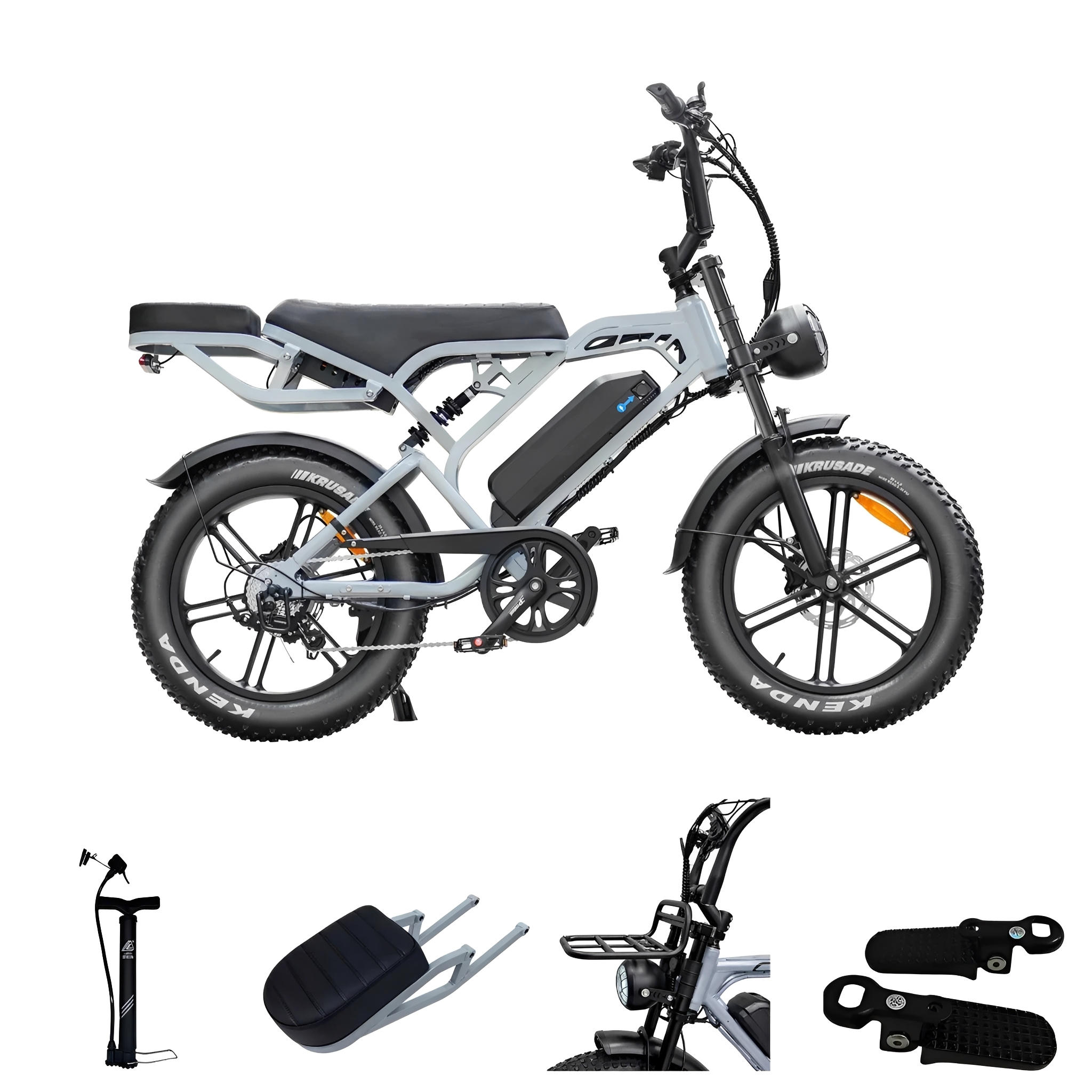 V20 Pro Fatbike Licht Grijs 2025 – Elektrische Fatbike – Hydraulische Remmen – Inclusief Accessoires - AE-trading