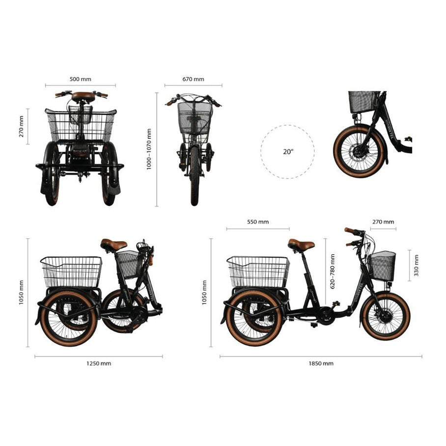 Van Rixtel Swing Compact Fold – Zwart/Bruin – 370Wh – Elektrische Driewieler - AE-trading