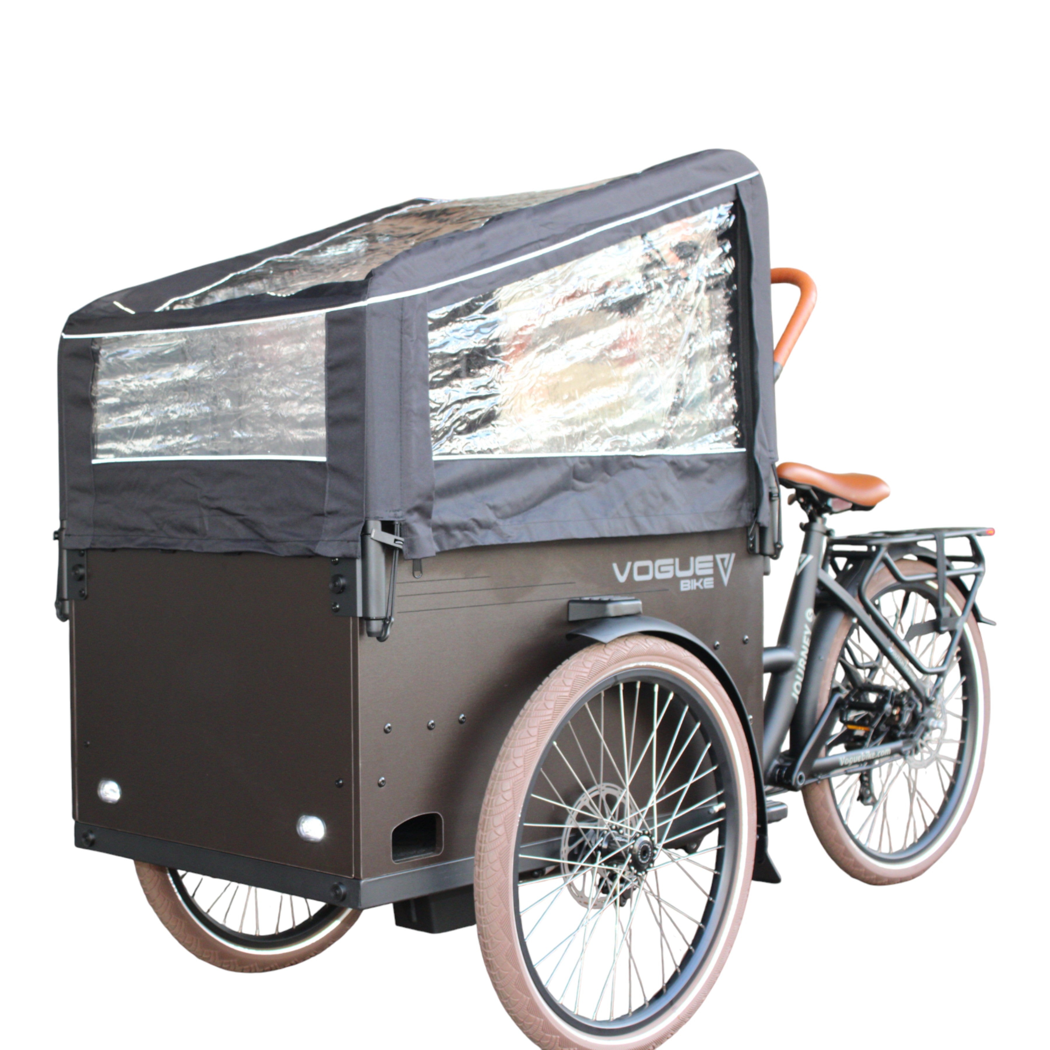Vogue Bakfiets E-Cargo Journey-S 7DR met Hydraulische Remmen - Zwart met Bruine Accenten - AE-trading