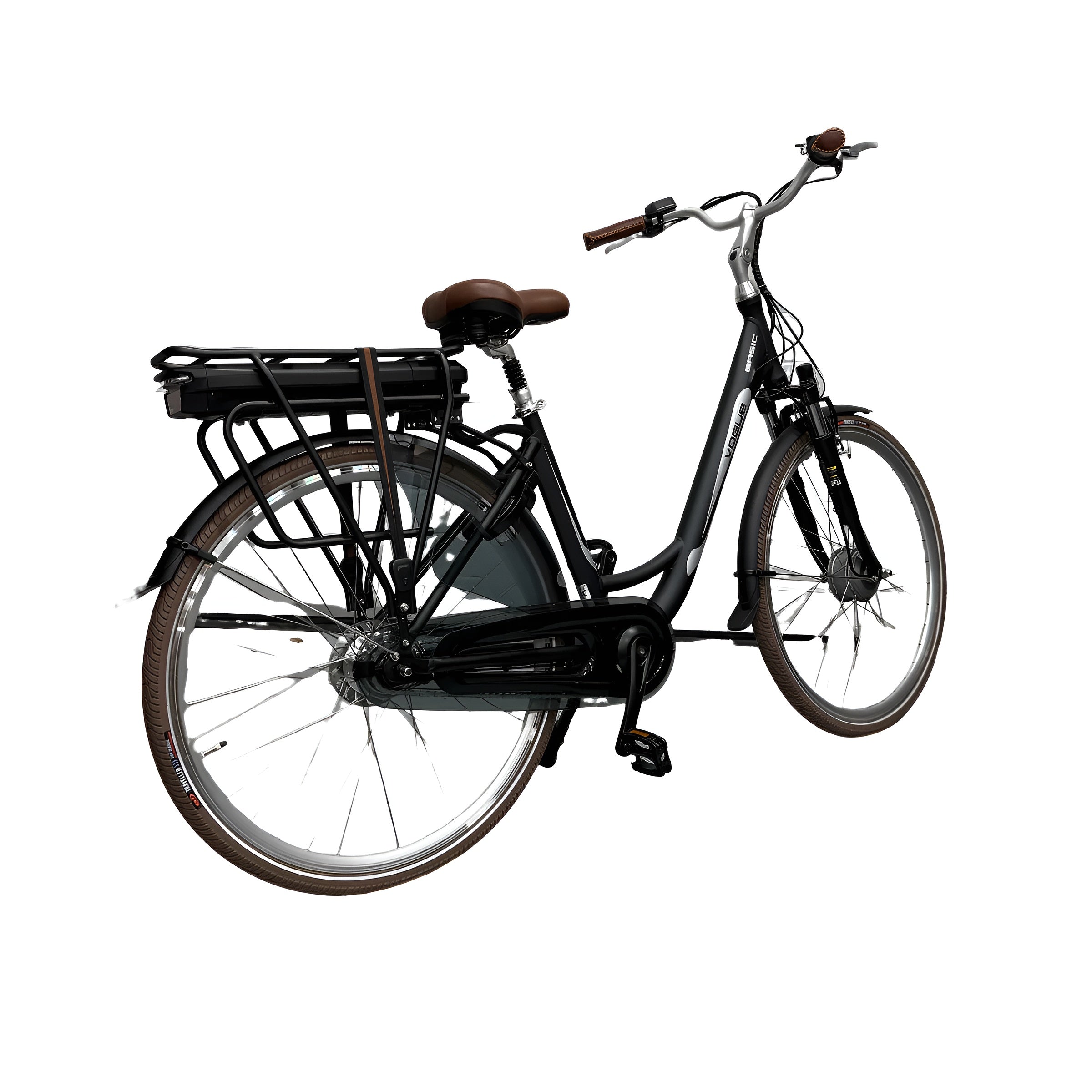 Vogue Basic N7 Elektrische Fiets Mat Zwart met Bruine Accenten 47cm – Elektrische Damesfiets met 468Wh Accu - AE-trading