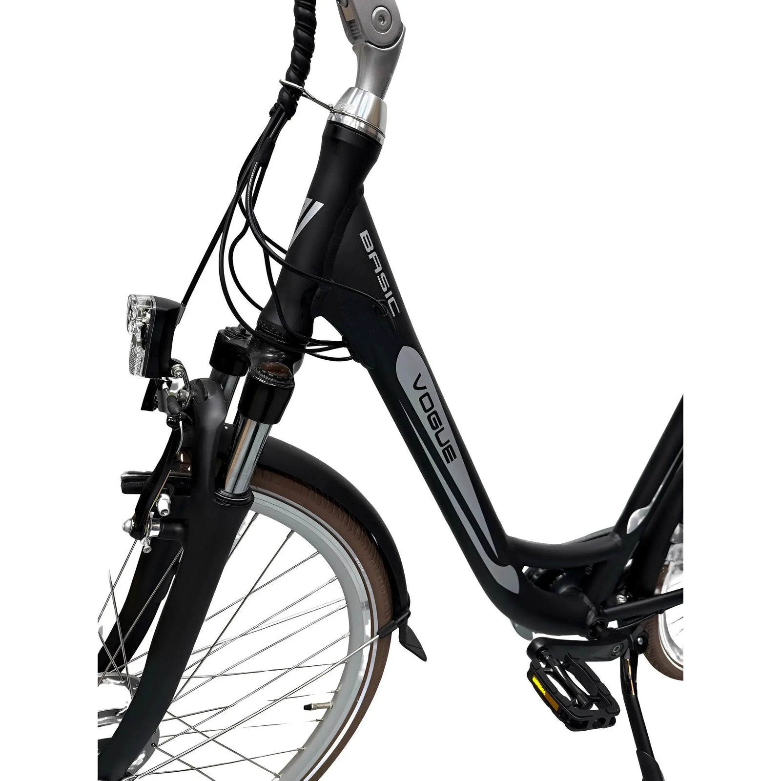 Vogue Basic N3 Elektrische Fiets - Mat Zwart met Bruine Accenten - 47 cm - AE-trading