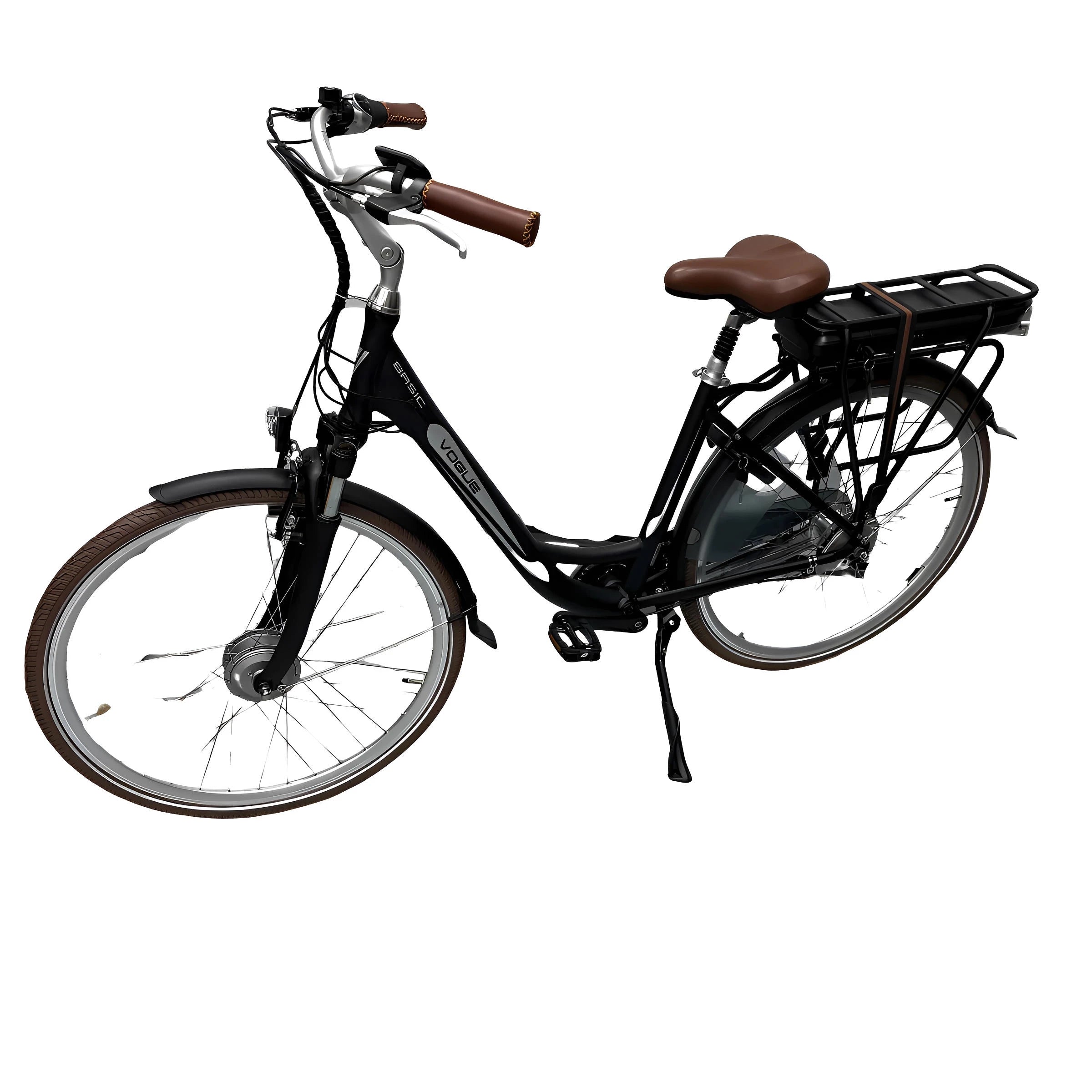 Vogue Basic Elektrische Fiets 3 versnellingen 47cm 13Ah - Mat Zwart met Bruine Accenten - AE-trading
