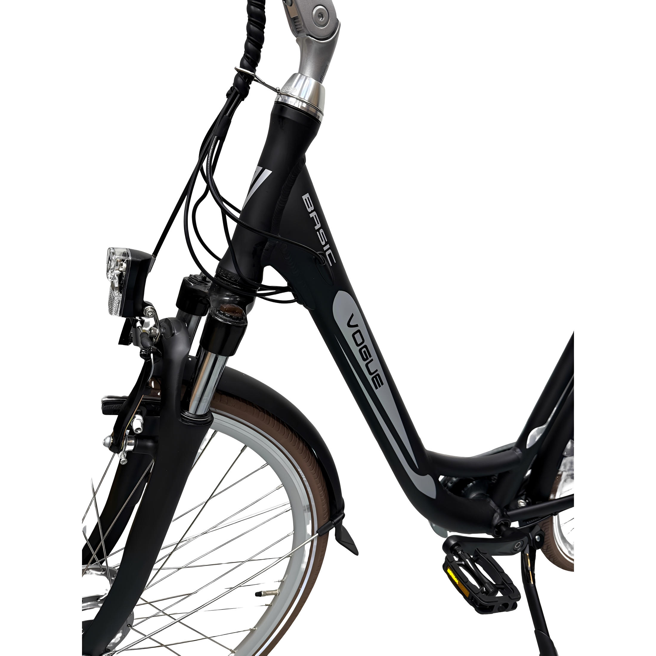 Vogue Basic Elektrische Fiets 3 versnellingen 47cm 13Ah - Mat Zwart met Bruine Accenten - AE-trading