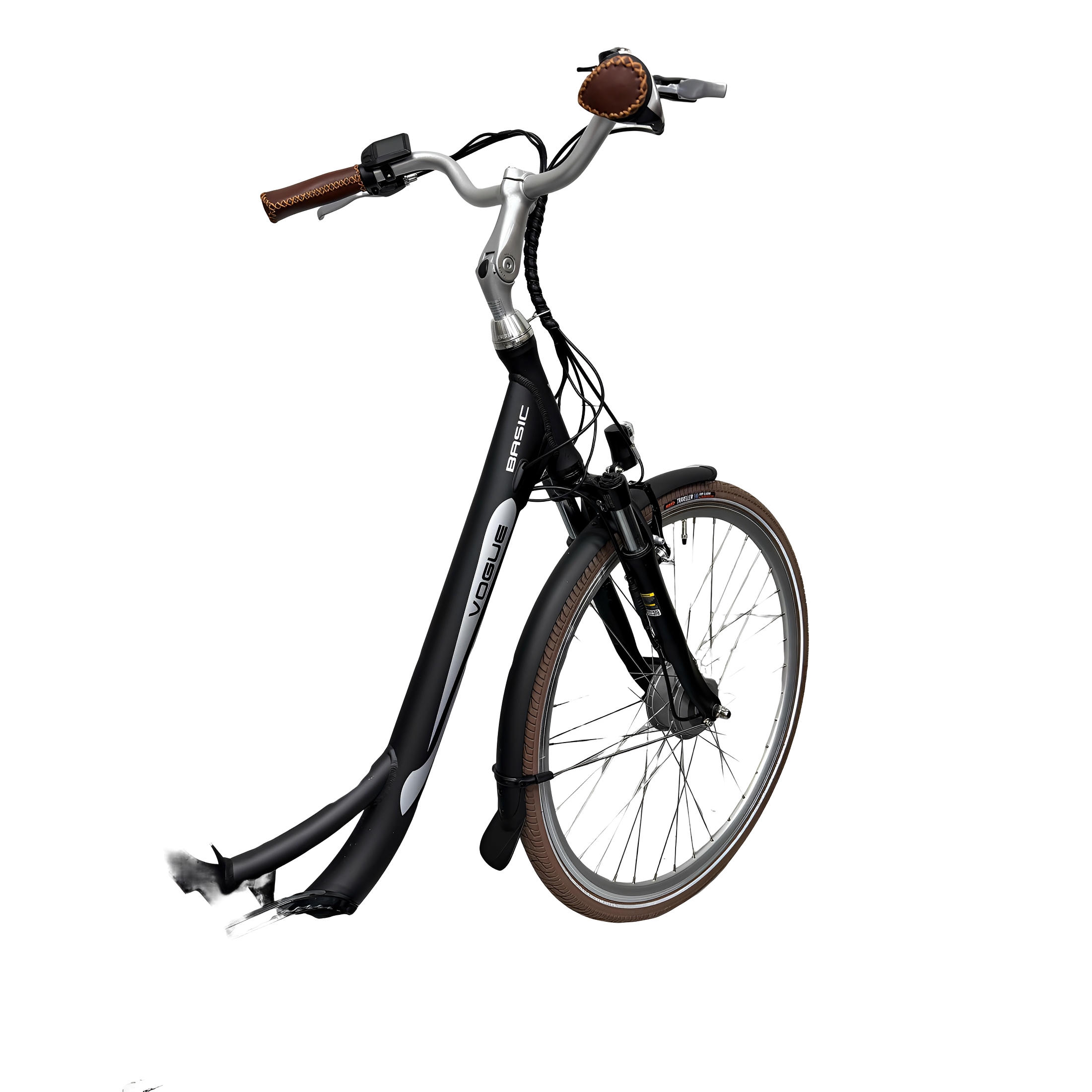 Vogue Basic N7 Elektrische Fiets Mat Zwart met Bruine Accenten 49cm – Elektrische Damesfiets met 468Wh Accu - AE-trading
