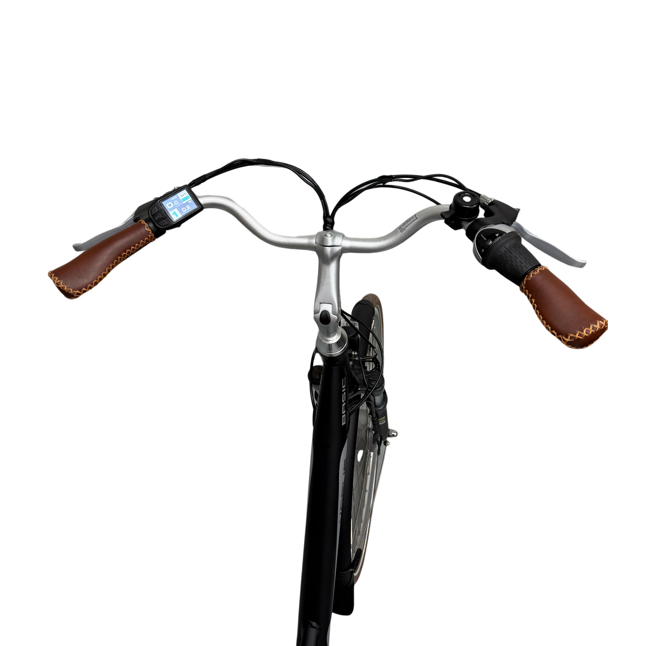 Vogue Basic N7 Elektrische Fiets Mat Zwart met Bruine Accenten 47cm – Elektrische Damesfiets met 468Wh Accu - AE-trading