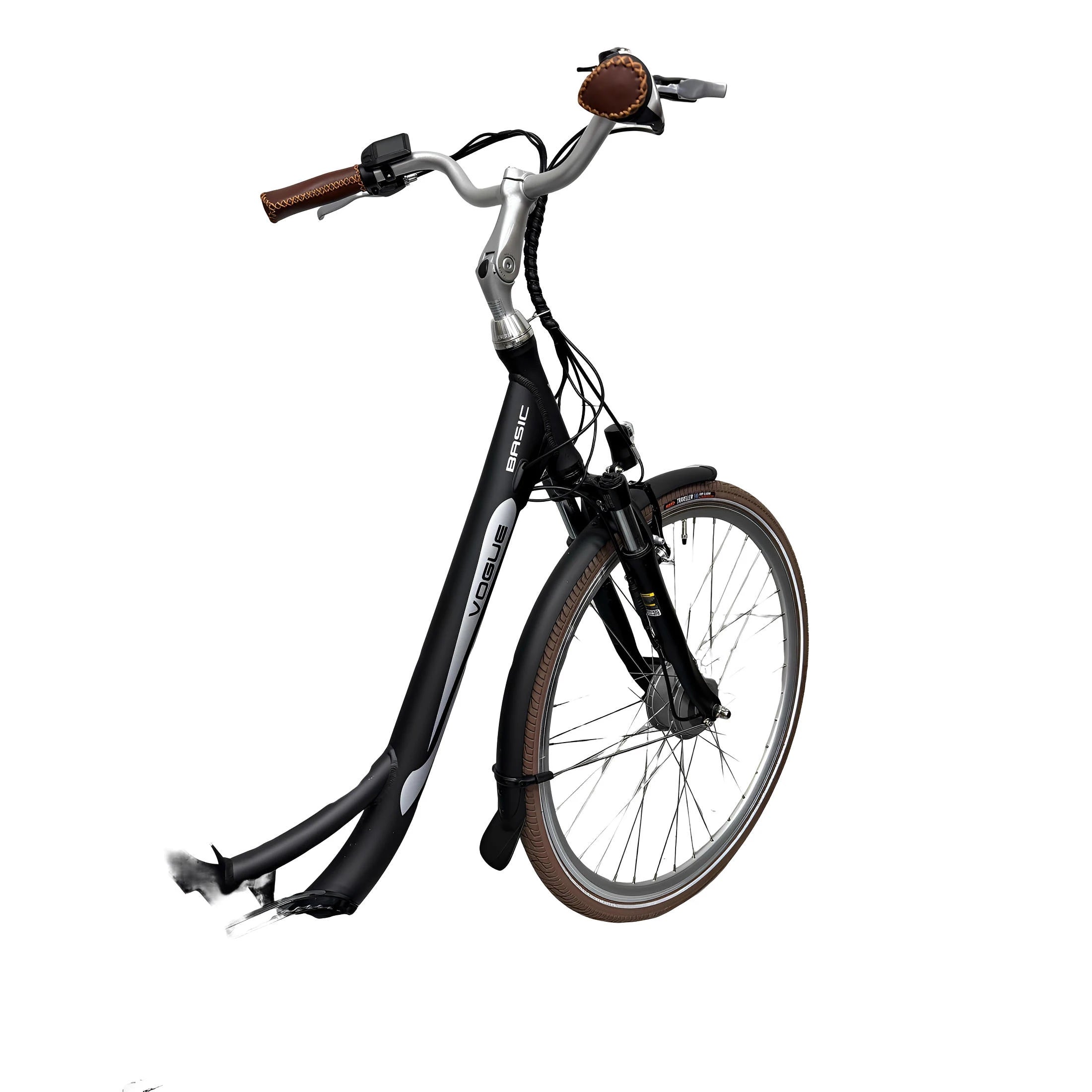 Vogue Basic N7 Elektrische Fiets Mat Zwart met Bruine Accenten 47cm – Elektrische Damesfiets met 468Wh Accu - AE-trading