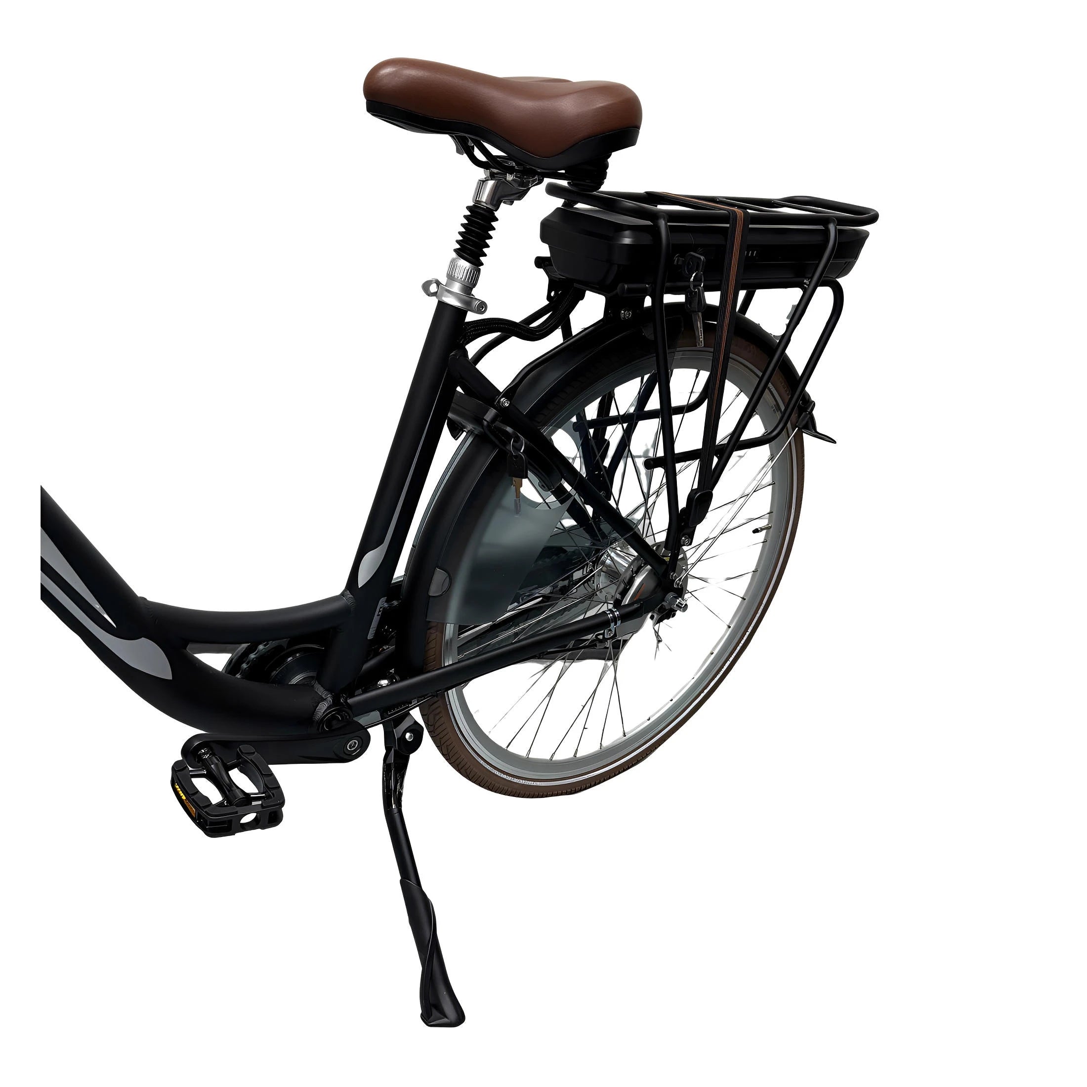 Vogue Basic N7 Elektrische Fiets Mat Zwart met Bruine Accenten 47cm – Elektrische Damesfiets met 468Wh Accu - AE-trading