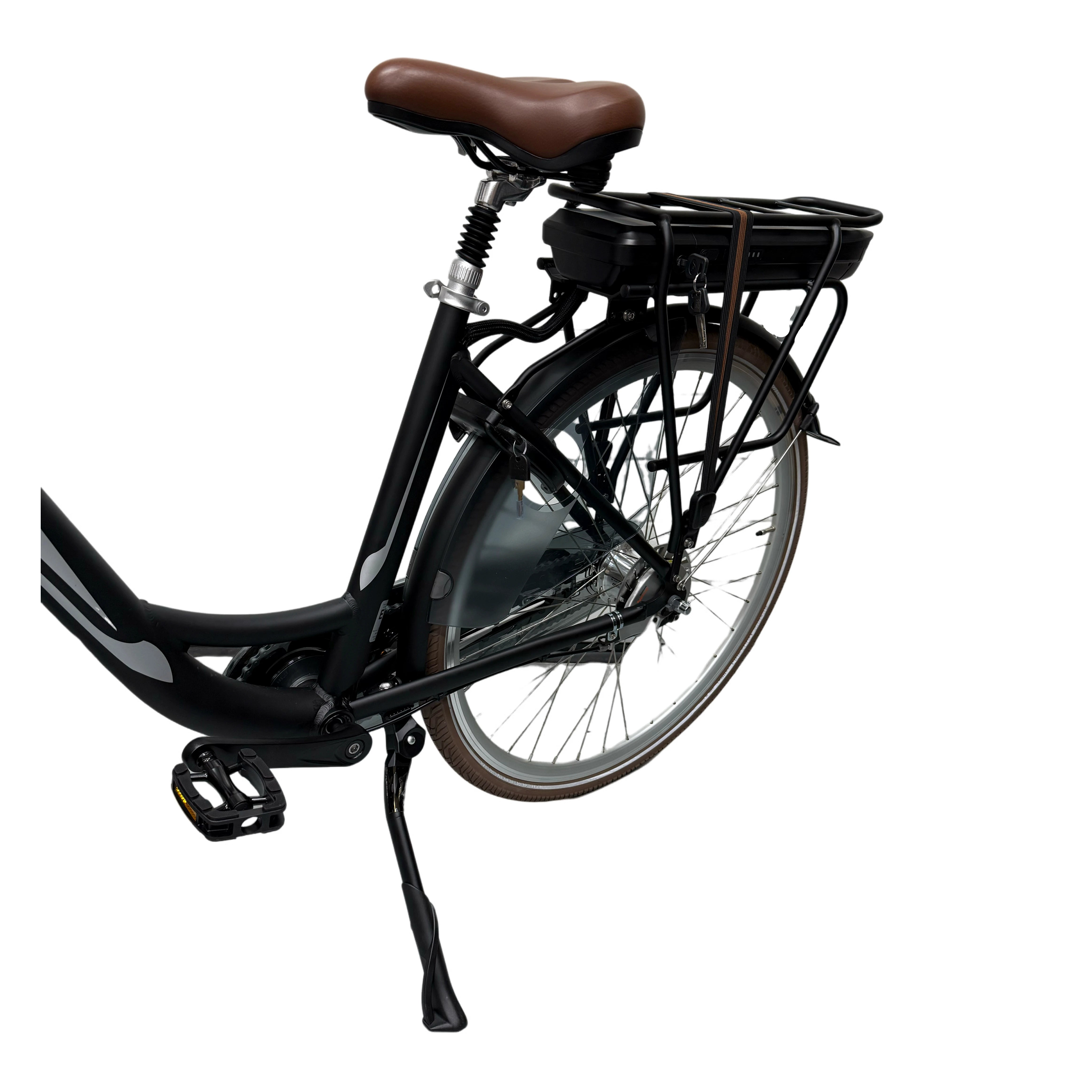 Vogue Basic N7 Elektrische Fiets Mat Zwart met Bruine Accenten 47cm – Elektrische Damesfiets met 468Wh Accu - AE-trading