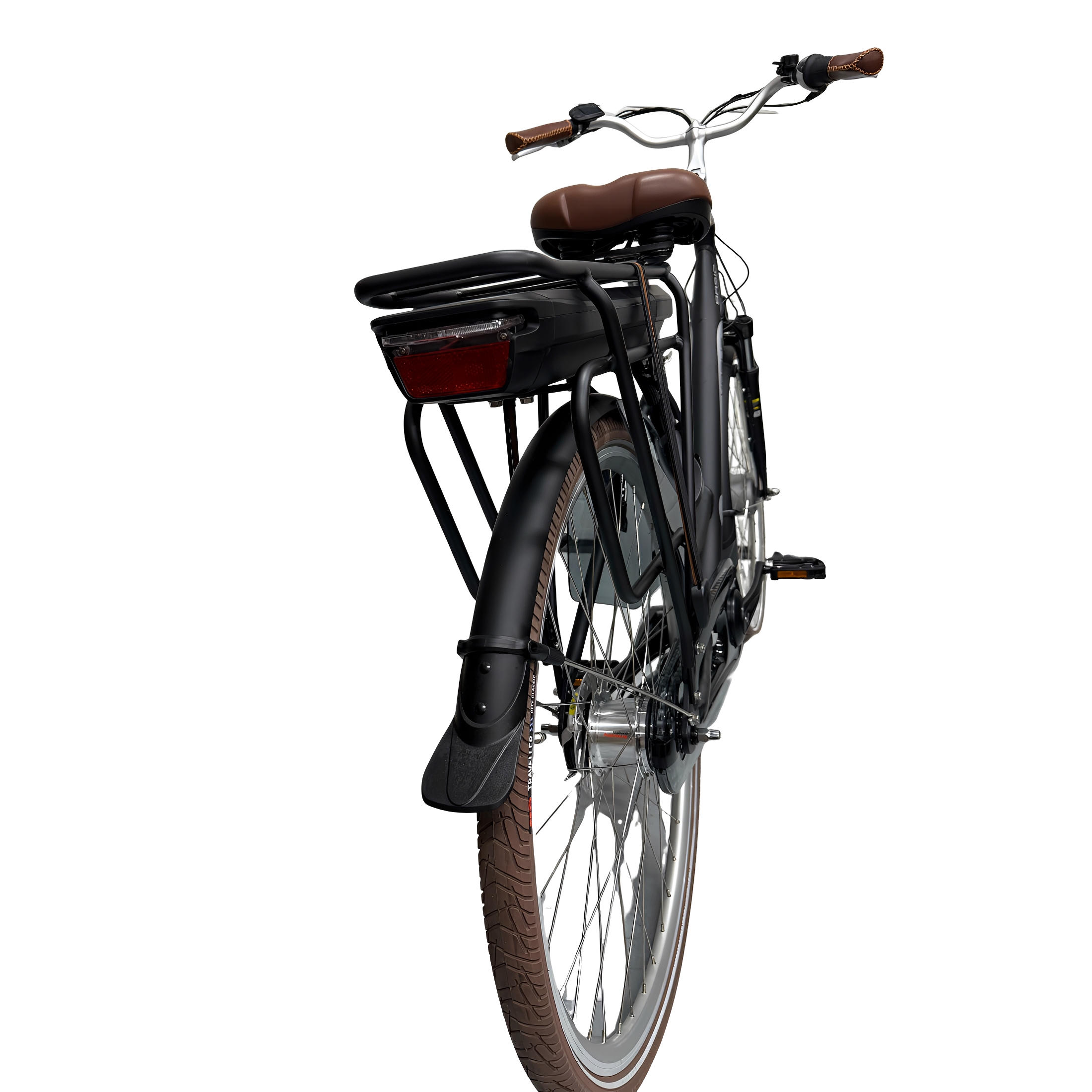Vogue Basic N7 Elektrische Fiets Mat Zwart met Bruine Accenten 49cm – Elektrische Damesfiets met 468Wh Accu - AE-trading