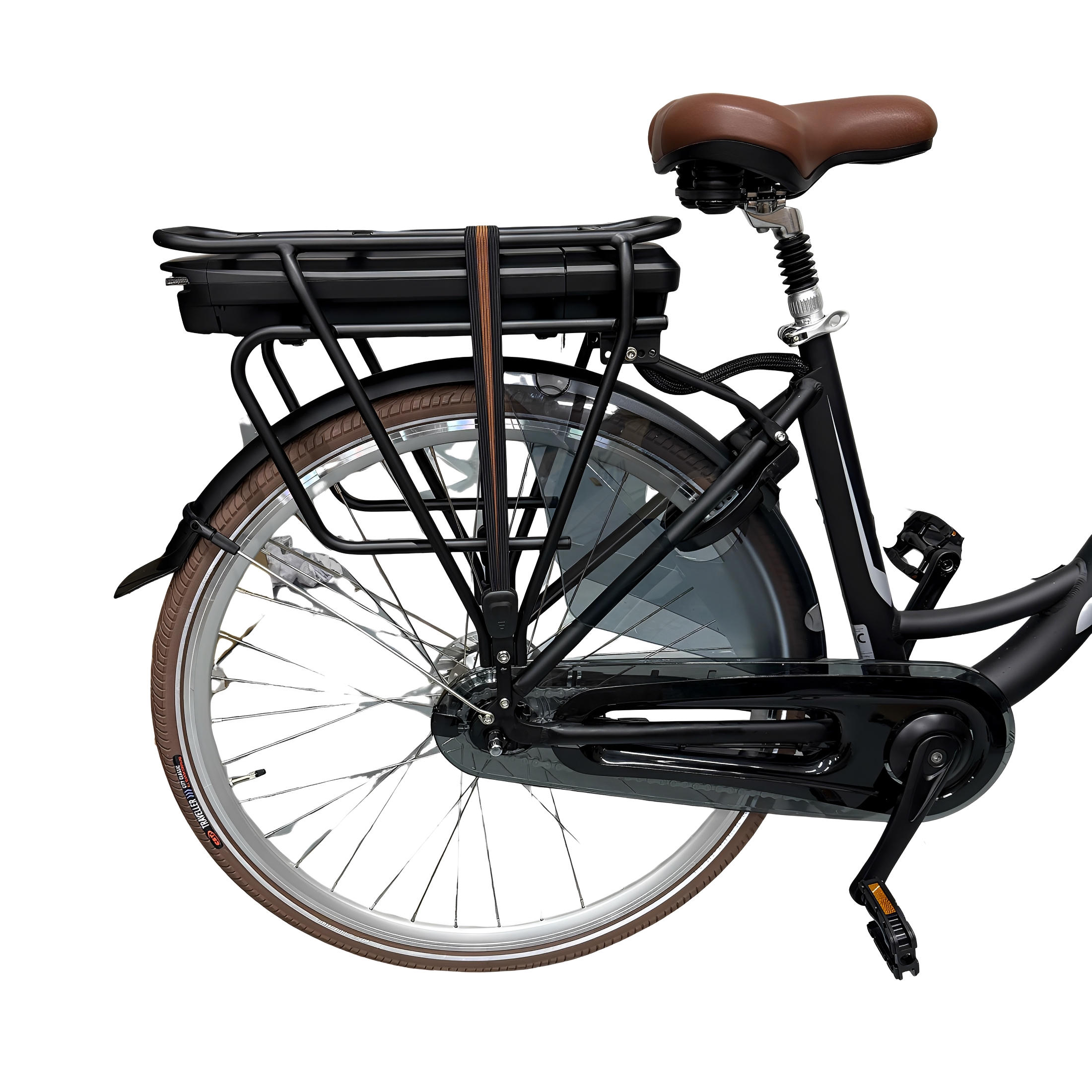 Vogue Basic N7 Elektrische Fiets Mat Zwart met Bruine Accenten 49cm – Elektrische Damesfiets met 468Wh Accu - AE-trading