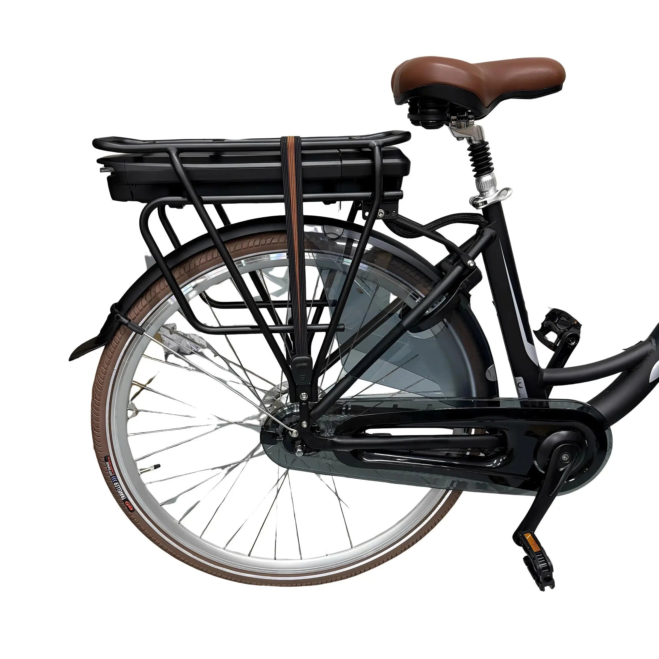 Vogue Basic Elektrische Fiets - Mat Zwart met Bruine Accenten - 49 cm - AE-trading