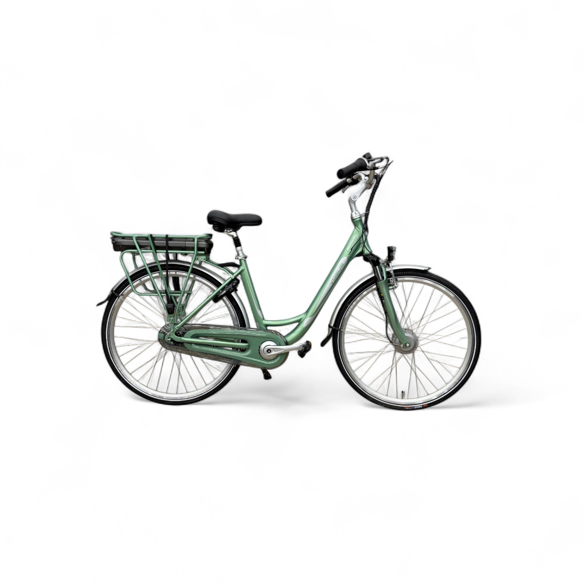 Vogue Basic N7 Elektrische Fiets Groen 49cm – Elektrische Damesfiets met 468Wh Accu, Shimano Nexus 7 Versnellingen, Voorwielmotor & LED Verlichting – Actieradius tot 120 km - AE-trading