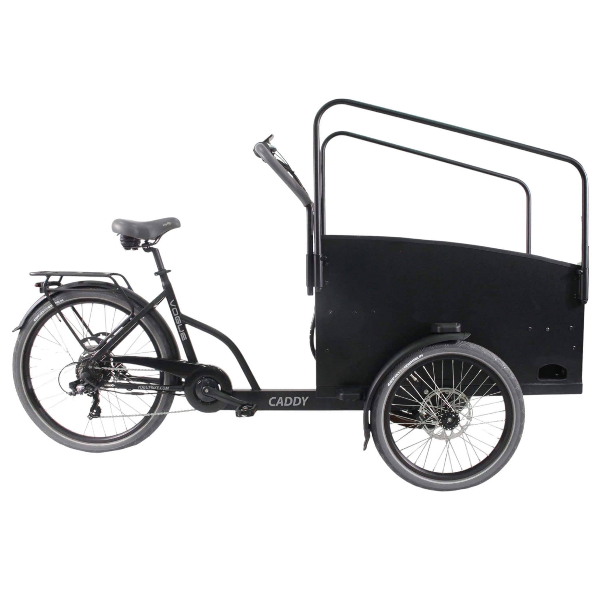 Vogue Caddy - Elektrische Bakfiets - Mat Zwart - Grijze Accenten - Accu 468Wh (36V, 13Ah) - Bafang Achterwielmotor - Shimano 7 Versnellingen - Hydraulische Remmen - AE-trading