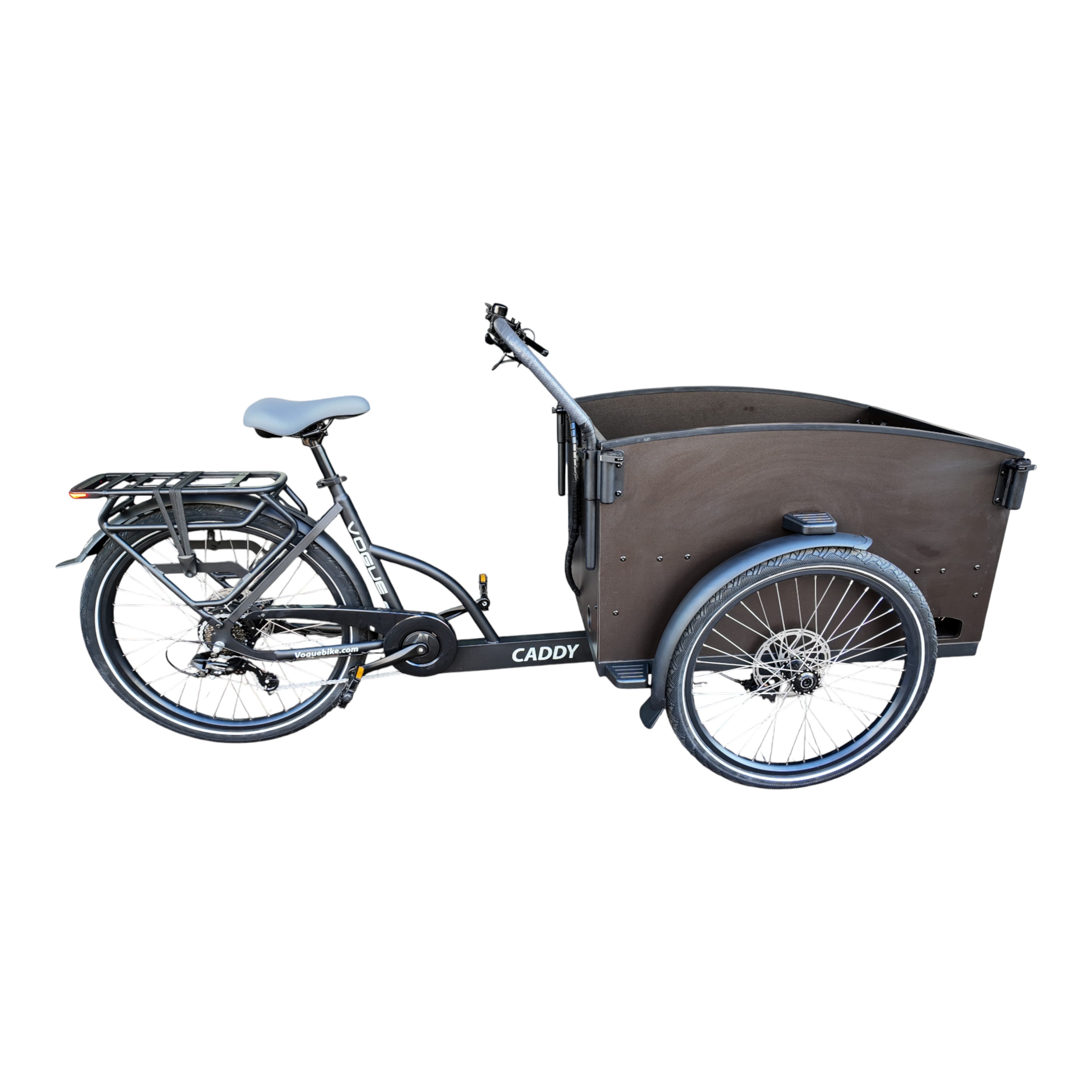 Vogue Caddy - Elektrische Bakfiets - Mat Zwart - Bruine Accenten - Accu 468Wh (36V, 13Ah) - Bafang Achterwielmotor - Shimano 7 Versnellingen - Hydraulische Remmen - AE-trading