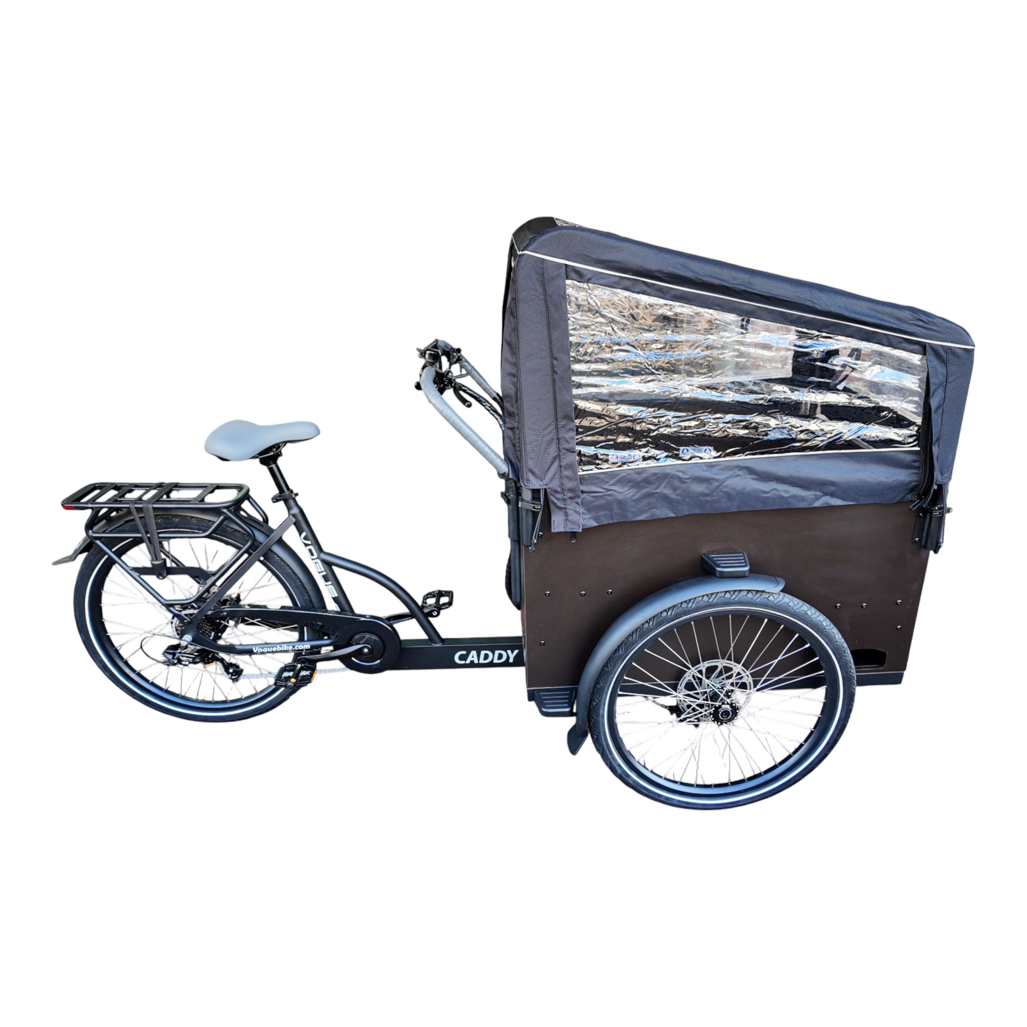Vogue Caddy - Elektrische Bakfiets - Mat Zwart - Bruine Accenten - Accu 468Wh (36V, 13Ah) - Bafang Achterwielmotor - Shimano 7 Versnellingen - Hydraulische Remmen - AE-trading