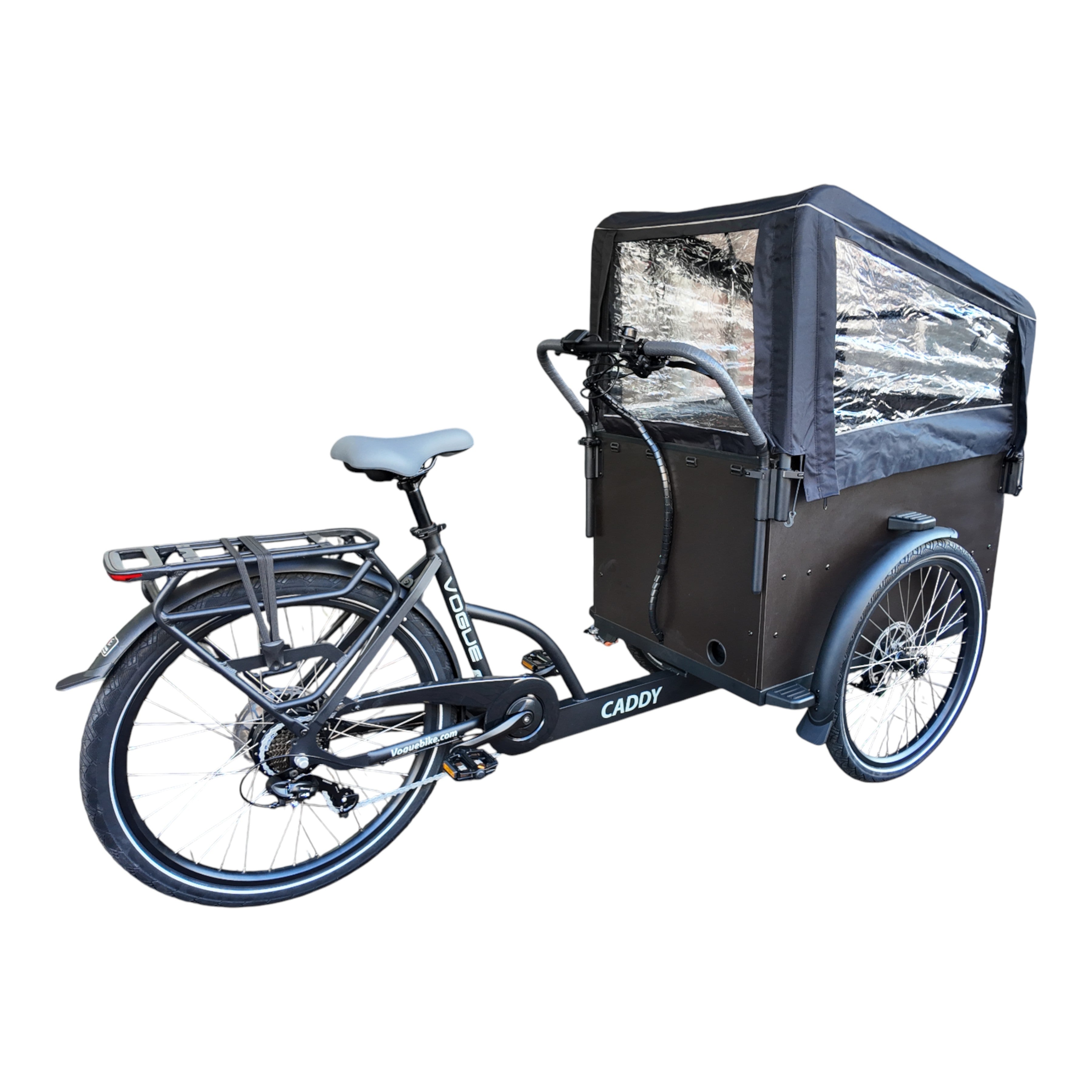 Vogue Caddy - Elektrische Bakfiets - Mat Zwart - Bruine Accenten - Accu 468Wh (36V, 13Ah) - Bafang Achterwielmotor - Shimano 7 Versnellingen - Hydraulische Remmen - AE-trading