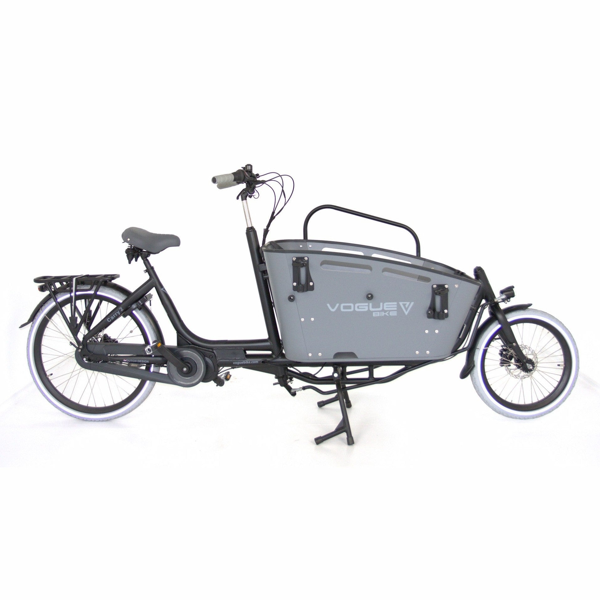 Vogue Carry 2 – Mat Grijs – Elektrische Bakfiets – 80Nm middenmotor – 15Ah accu – 8 versnellingen – Hydraulische schijfremmen - AE-trading