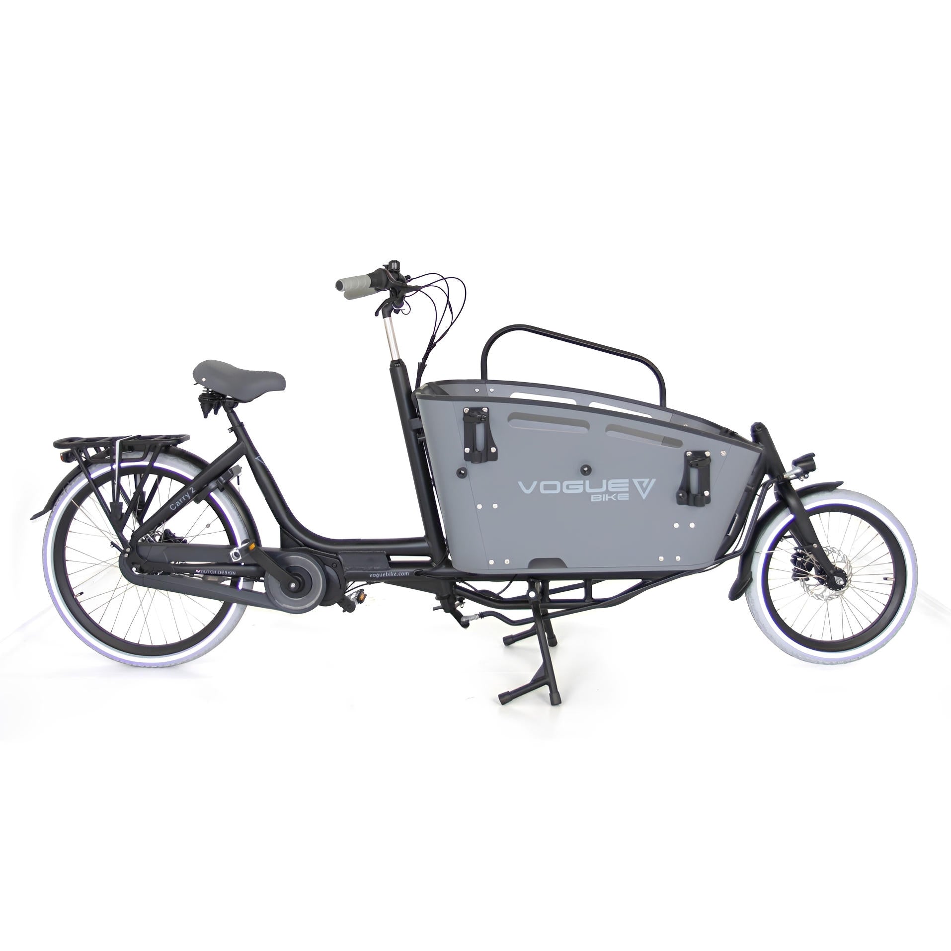 Vogue Carry 2 – Mat Grijs – Elektrische Bakfiets – 80Nm middenmotor – 15Ah accu – 8 versnellingen – Hydraulische schijfremmen - AE-trading