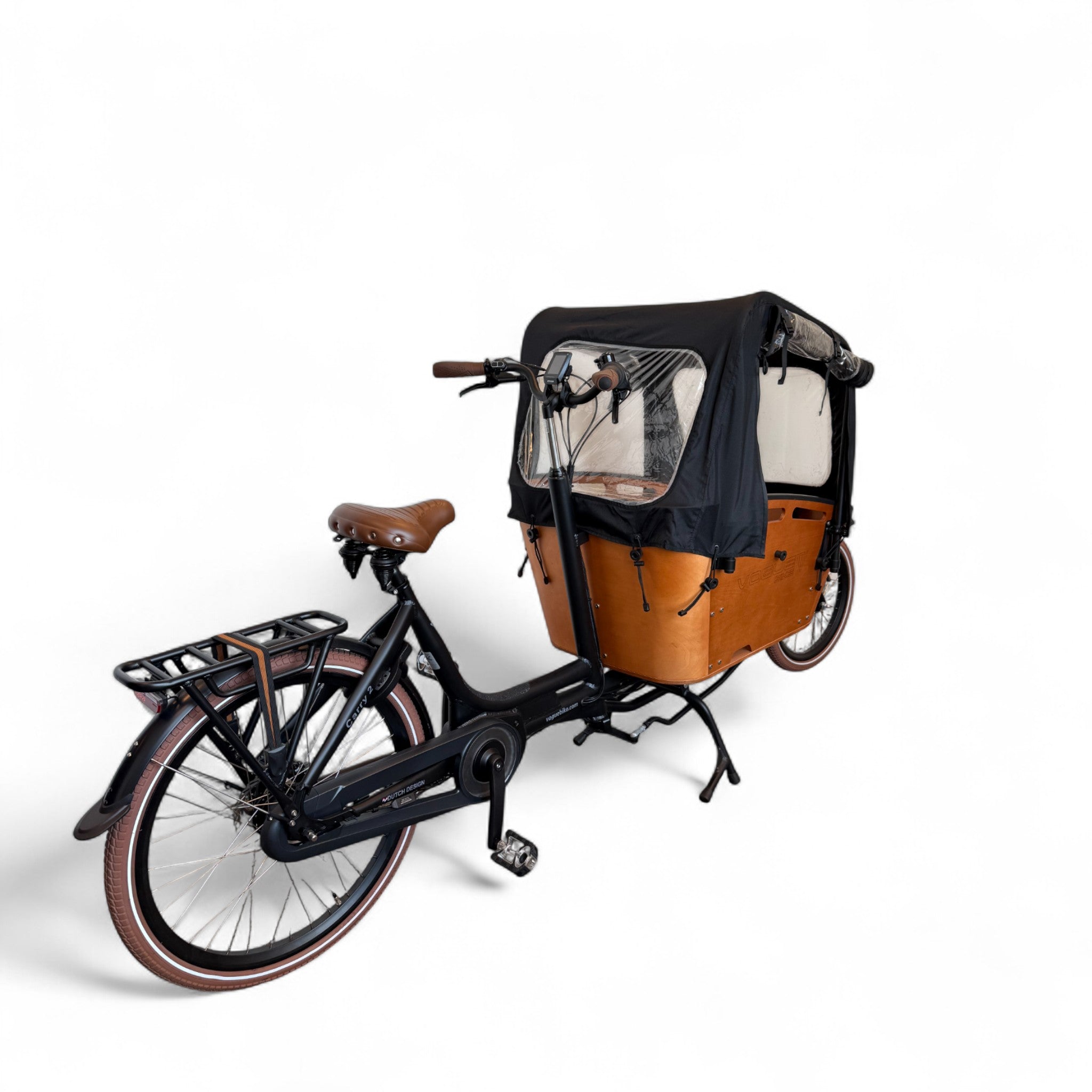Vogue Carry 2 – Mat Zwart/Bruin – Elektrische Bakfiets – 80Nm middenmotor – 15Ah accu – 8 versnellingen – Hydraulische schijfremmen - AE-trading