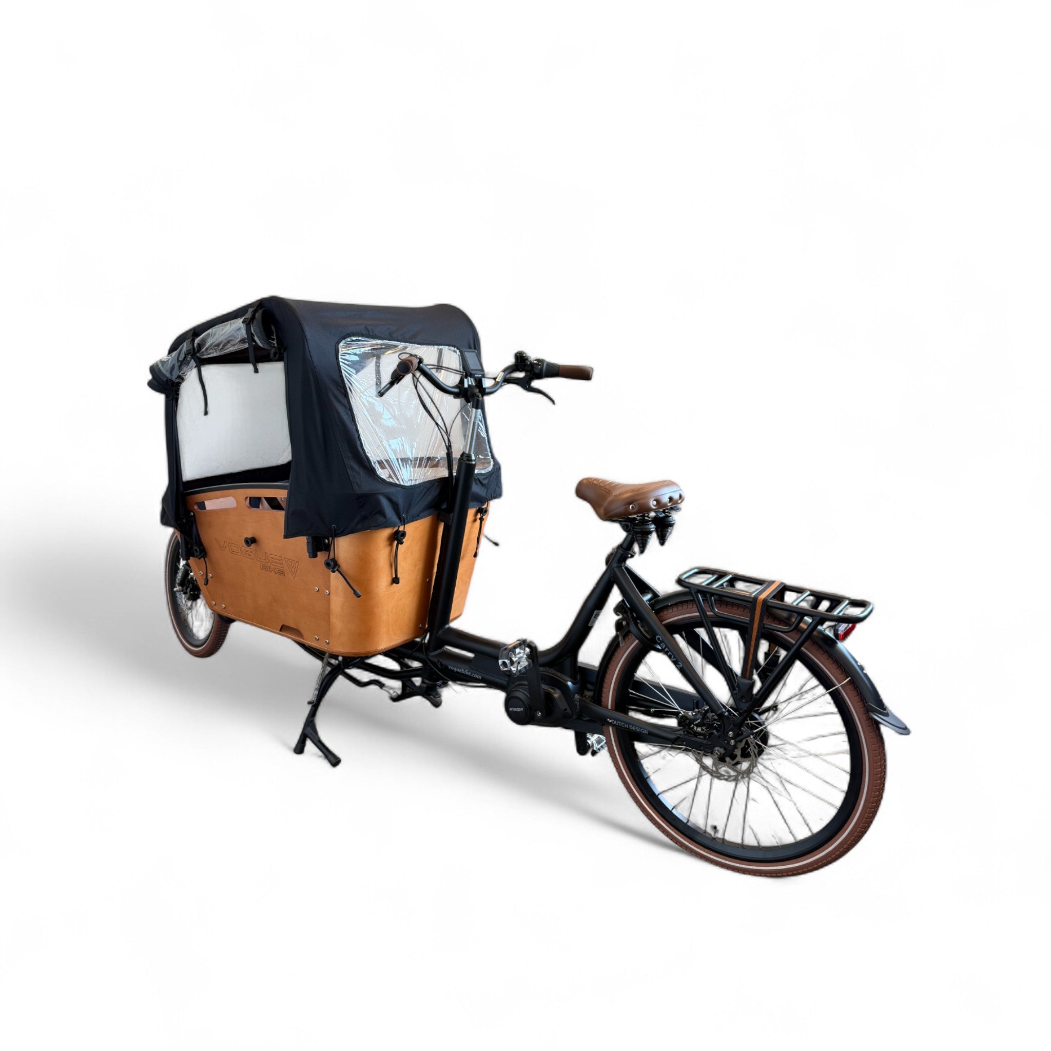 Vogue Carry 2 – Mat Zwart/Bruin – Elektrische Bakfiets – 80Nm middenmotor – 15Ah accu – 8 versnellingen – Hydraulische schijfremmen - AE-trading
