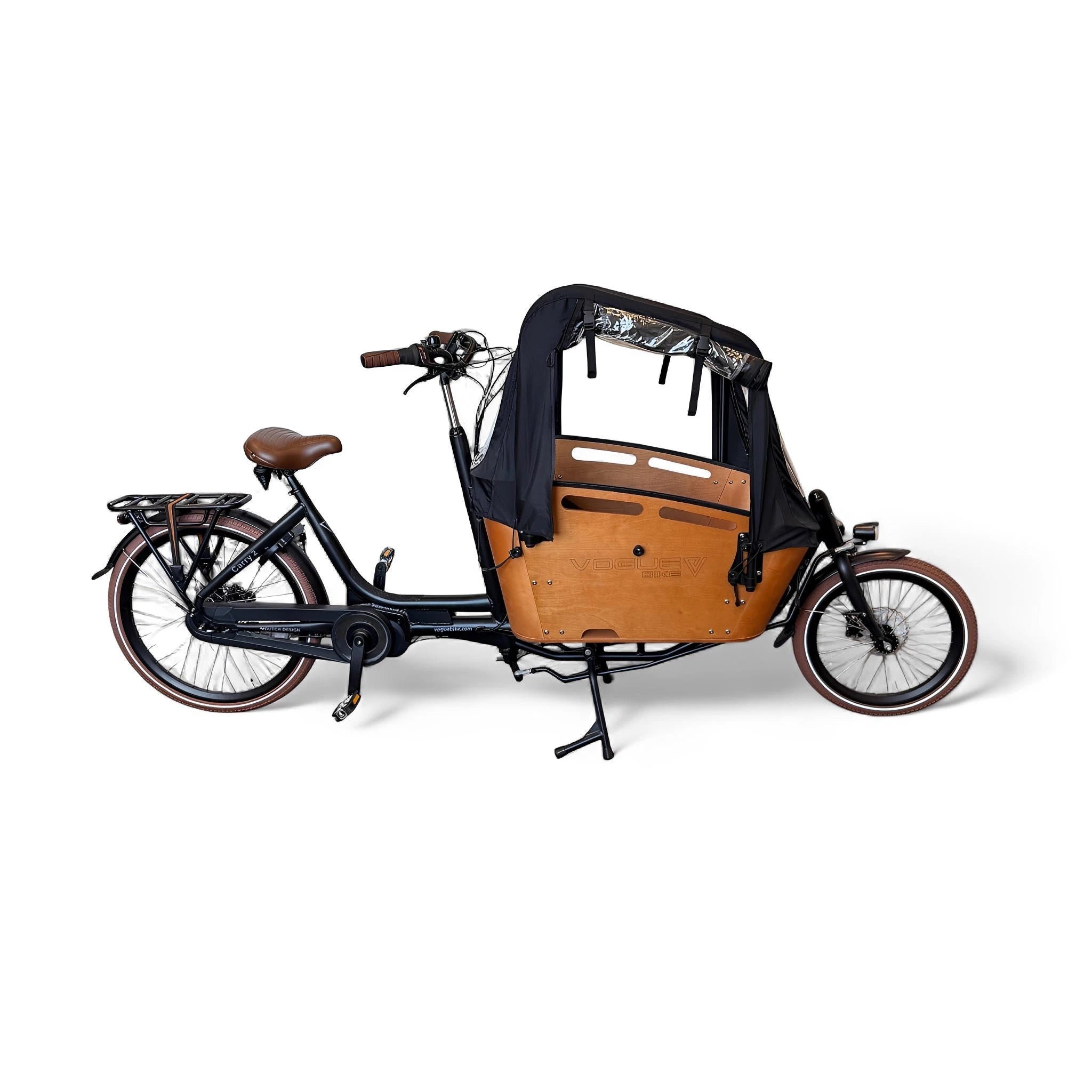 Vogue Carry 2 – Mat Zwart/Bruin – Elektrische Bakfiets – 80Nm middenmotor – 15Ah accu – 8 versnellingen – Hydraulische schijfremmen - AE-trading