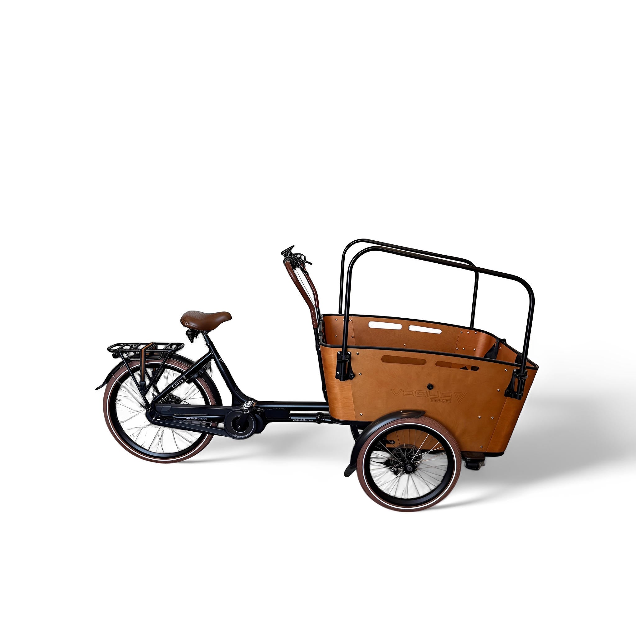 Vogue Carry 3 – Mat Zwart/Bruin – Elektrische Bakfiets – Bafang M400 middenmotor – 468Wh accu – 7 versnellingen – Inclusief huif – Schijfremmen - AE-trading