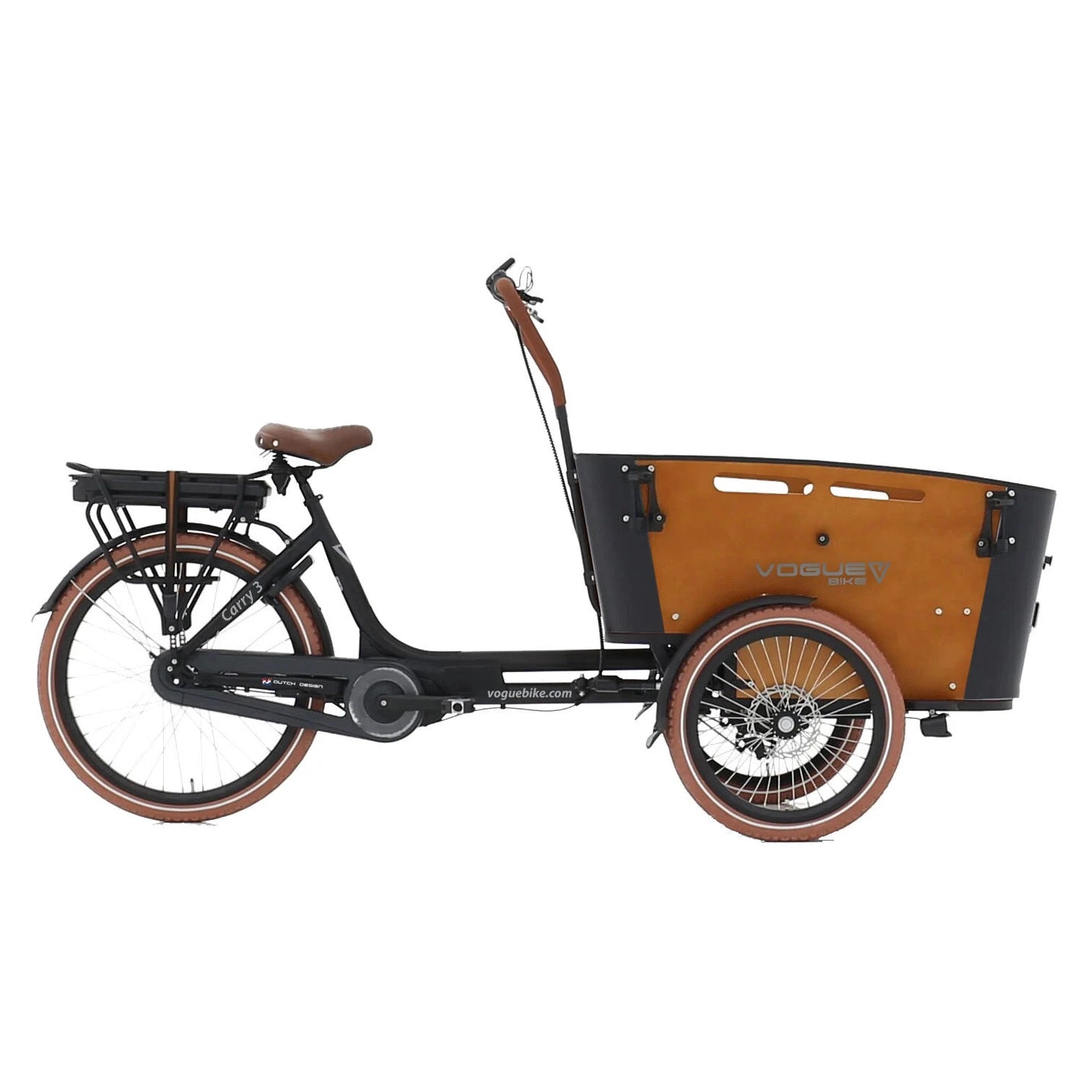 Vogue Carry 3 – Mat Zwart/Bruin/Zwart – Elektrische Bakfiets – Bafang M400 middenmotor – 468Wh accu – 7 versnellingen – Inclusief huif – Schijfremmen - AE-trading
