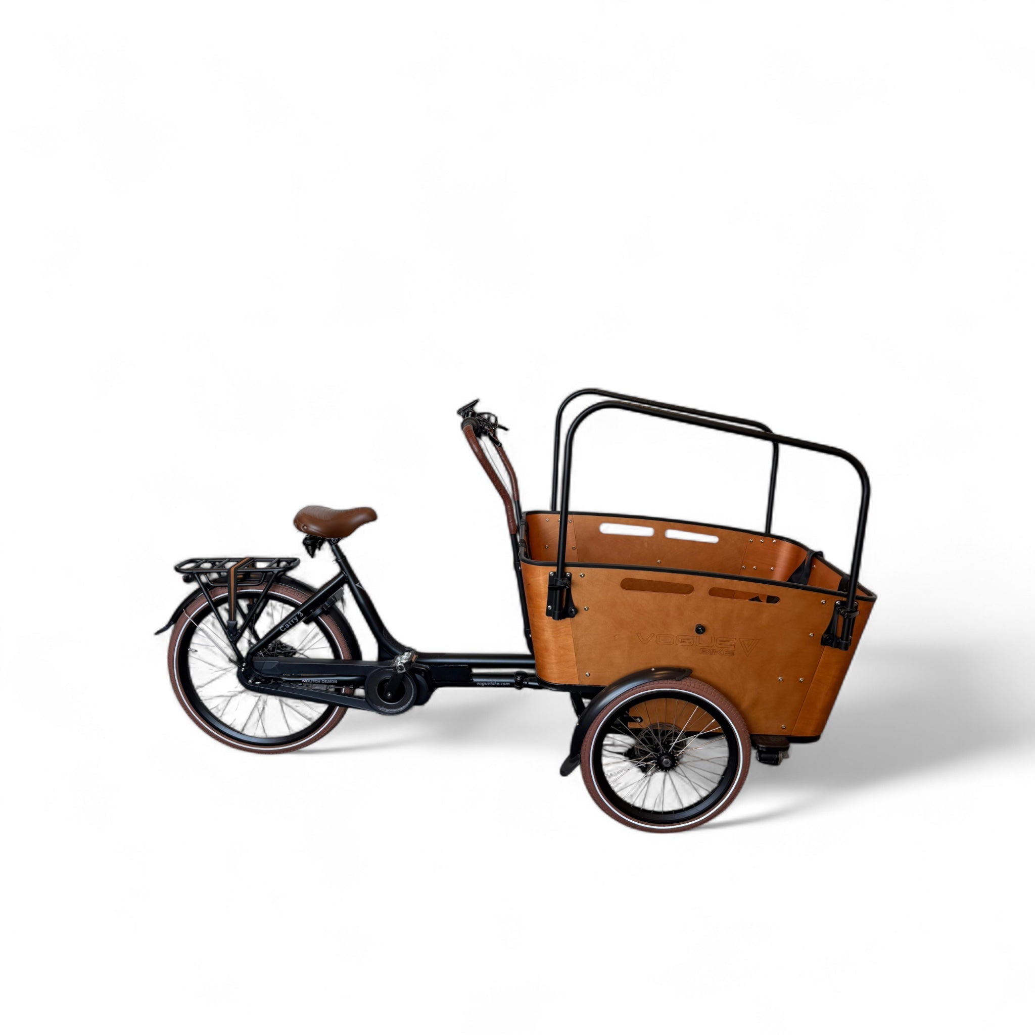 Vogue Carry 3 – Mat Zwart/Bruin/Zwart – Elektrische Bakfiets – Bafang M400 middenmotor – 468Wh accu – 7 versnellingen – Inclusief huif – Schijfremmen - AE-trading