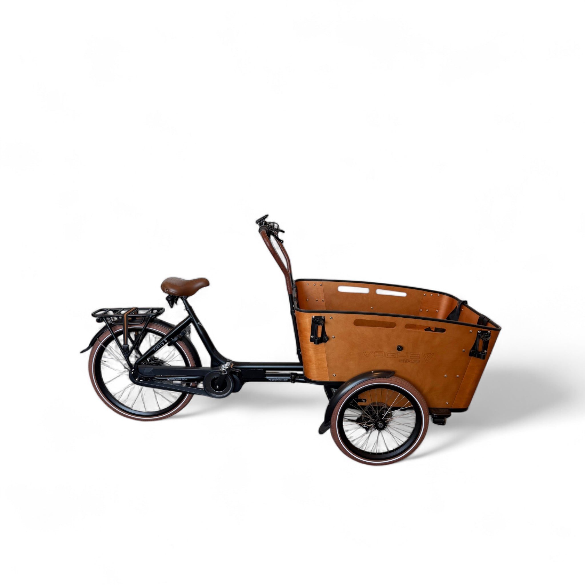 Vogue Carry 3 – Mat Zwart/Bruin – Elektrische Bakfiets – Ananda M81 middenmotor – 540Wh accu – 8 versnellingen – Inclusief huif – Hydraulische schijfremmen - AE-trading