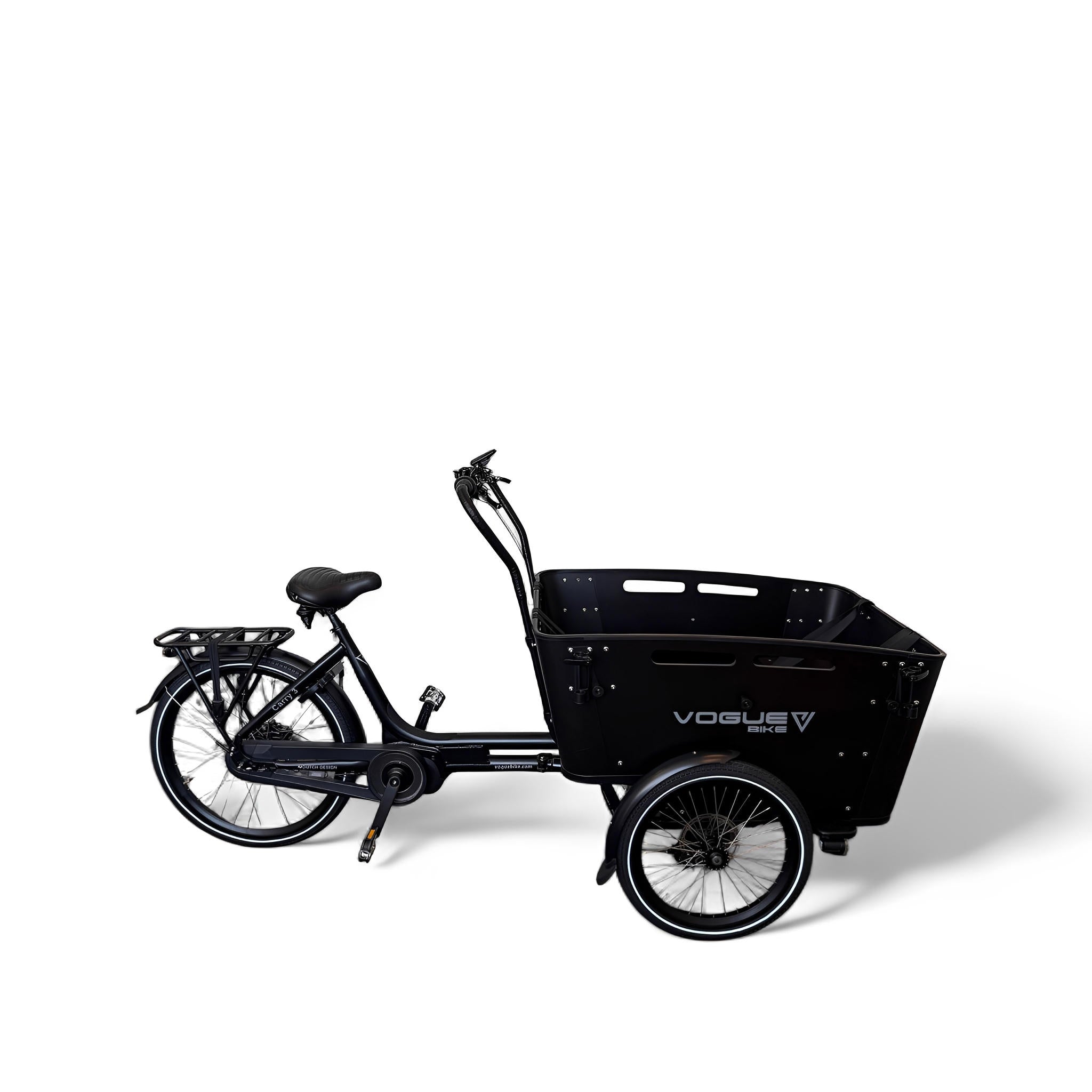 Vogue Carry 3 – Mat Zwart/Zwart – Elektrische Bakfiets – Ananda M81 middenmotor – 540Wh accu – 7 versnellingen – Inclusief huif – Hydraulische schijfremmen - AE-trading