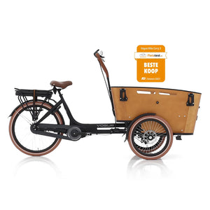 Vogue Carry 3 – Mat Zwart/Bruin – Elektrische Bakfiets – Bafang M400 middenmotor – 468Wh accu – 7 versnellingen – Inclusief huif – Schijfremmen - AE-trading