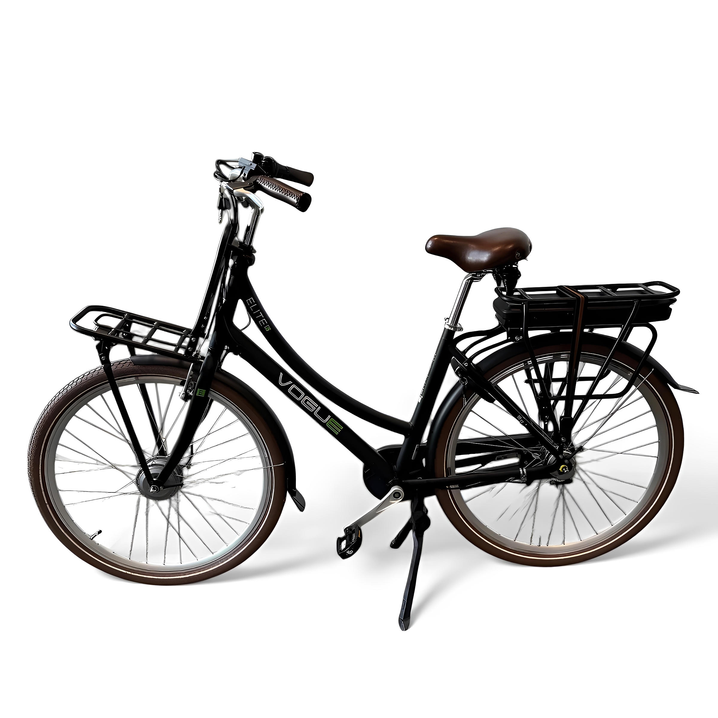 Vogue Elite Elektrische Fiets 3 versnellingen 13Ah 50cm E-bike - Mat zwart met bruine accenten - AE-trading