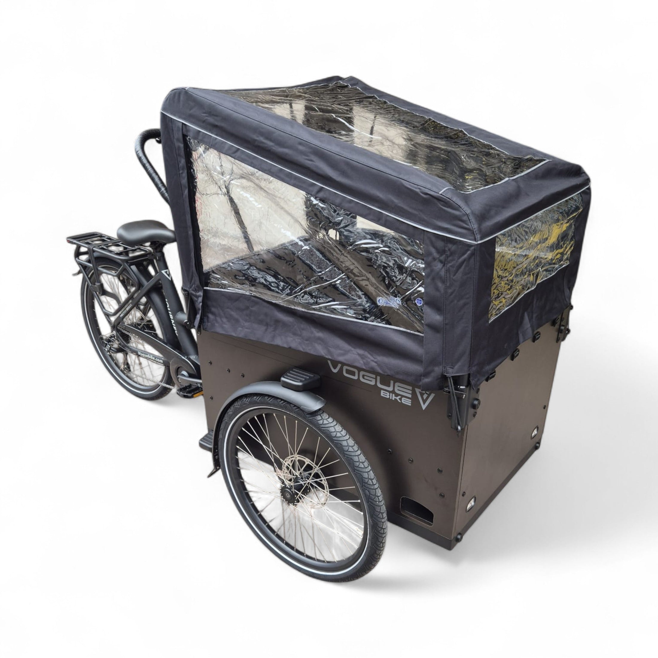 Vogue Journey Plus - Elektrische Bakfiets - Mat Zwart Zwarte Accenten - 48 cm - Accu 522Wh (36V, 14.5Ah) - Ananda Middenmotor - Shimano 7 Versnellingen - Hydraulische Remmen - AE-trading
