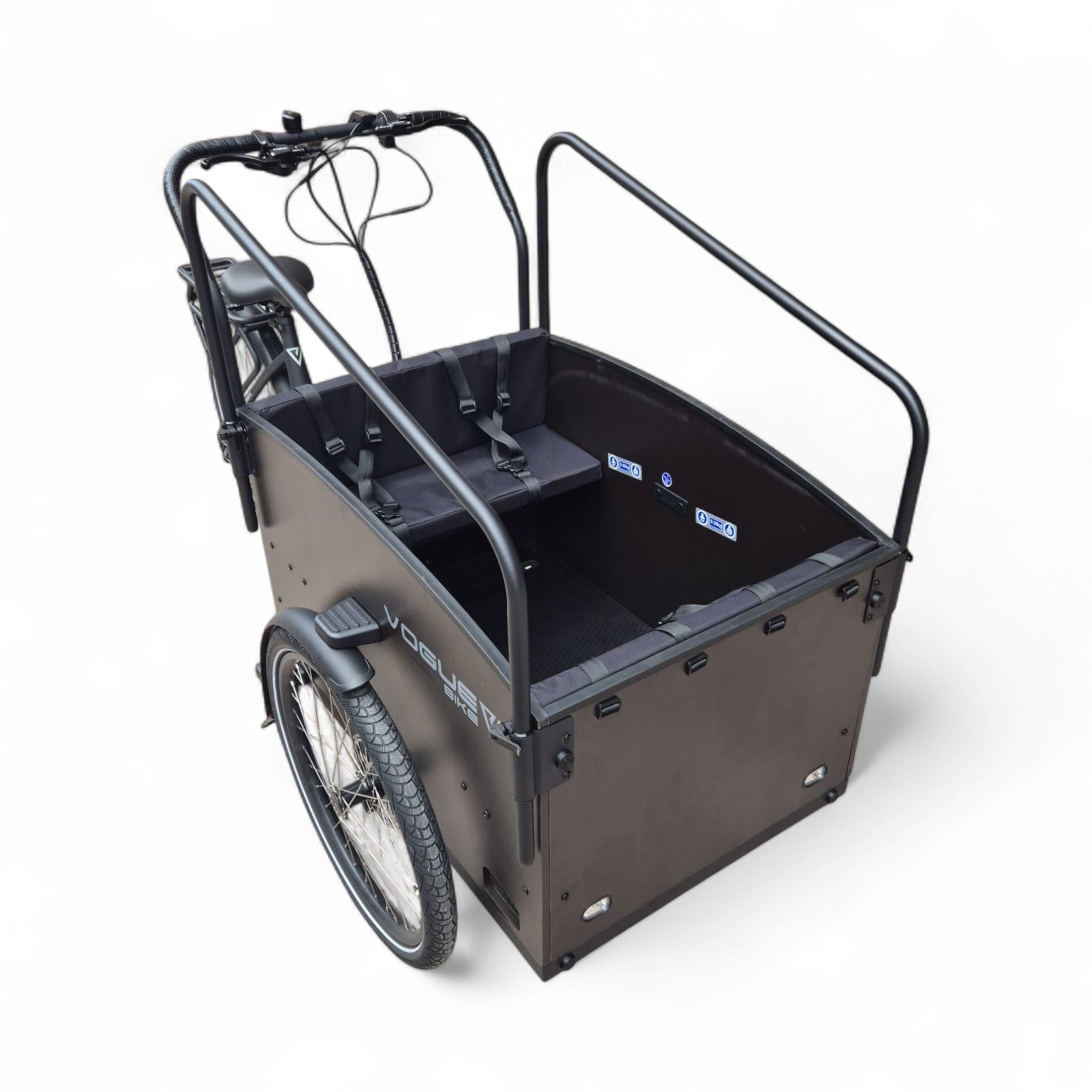 Vogue Journey Plus - Elektrische Bakfiets - Mat Zwart Zwarte Accenten - 48 cm - Accu 522Wh (36V, 14.5Ah) - Ananda Middenmotor - Shimano 7 Versnellingen - Hydraulische Remmen - AE-trading