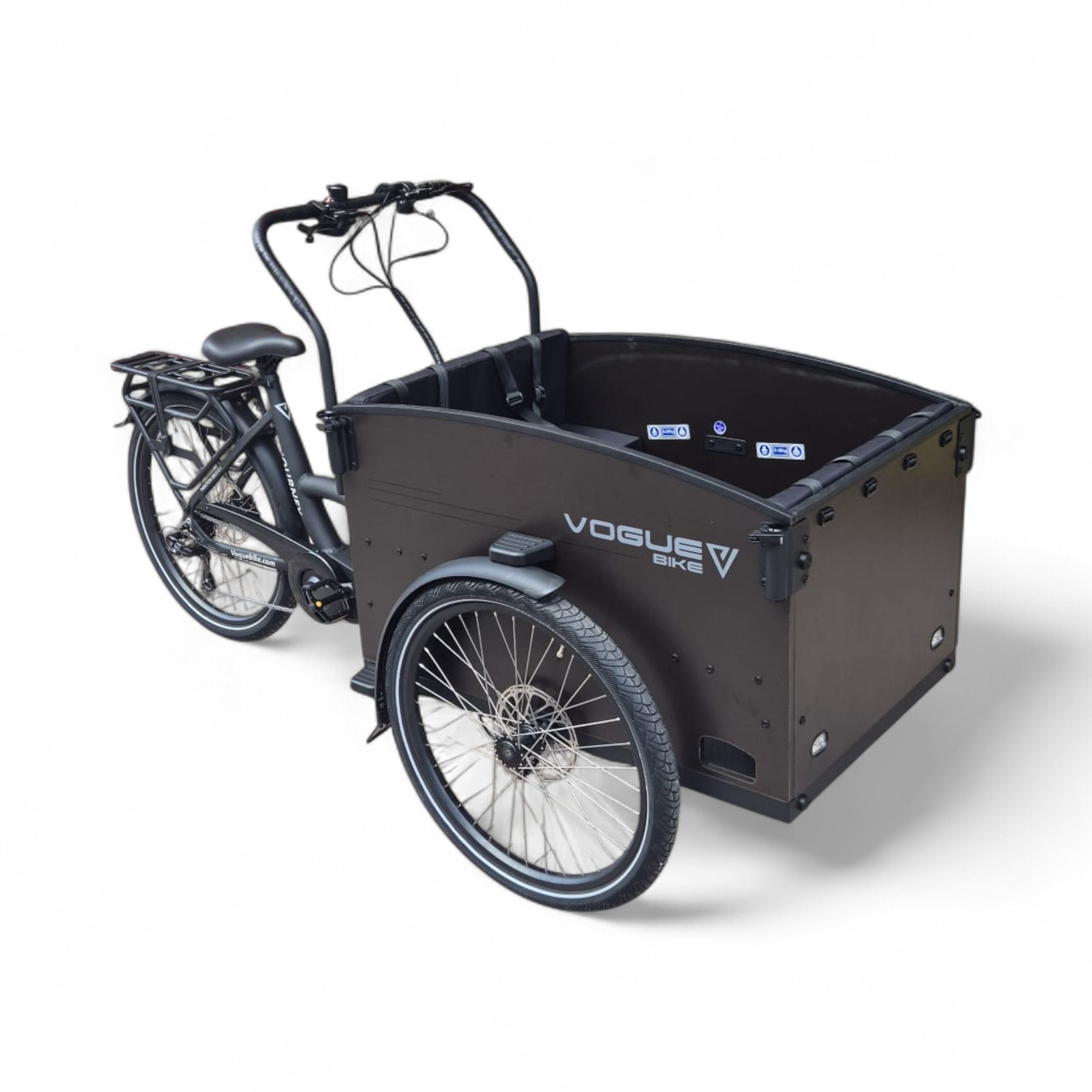 Vogue Journey Plus - Elektrische Bakfiets - Mat Zwart Zwarte Accenten - 48 cm - Accu 522Wh (36V, 14.5Ah) - Ananda Middenmotor - Shimano 7 Versnellingen - Hydraulische Remmen - AE-trading