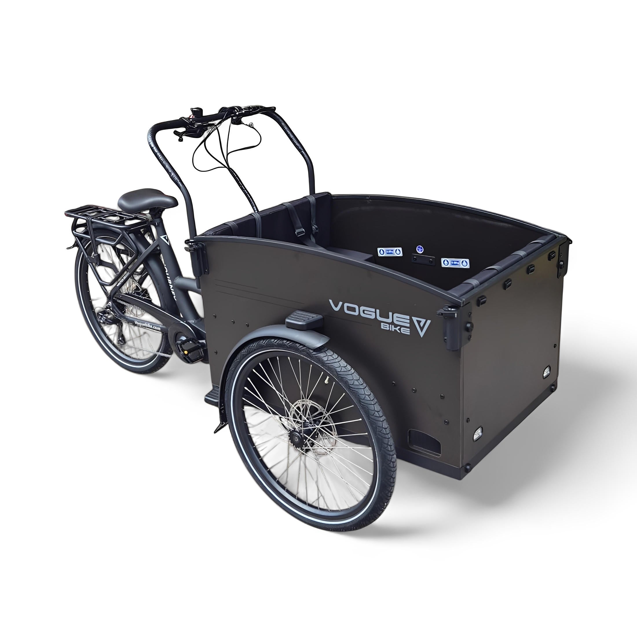 Vogue Journey Plus - Elektrische Bakfiets - Mat Zwart Zwarte Accenten - 48 cm - Accu 522Wh (36V, 14.5Ah) - Ananda Middenmotor - Shimano 7 Versnellingen - Hydraulische Remmen - AE-trading