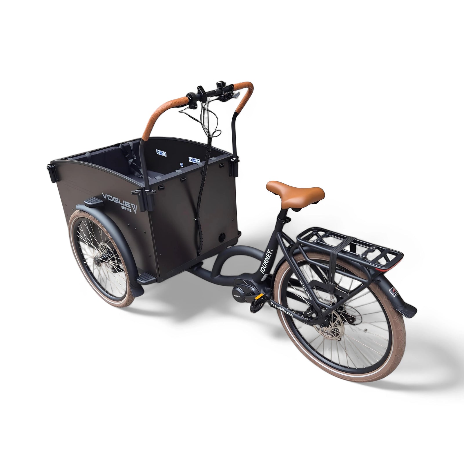 Vogue Journey Plus Elektrische Bakfiets - Mat Zwart met Bruine Accenten - 48 cm - AE-trading