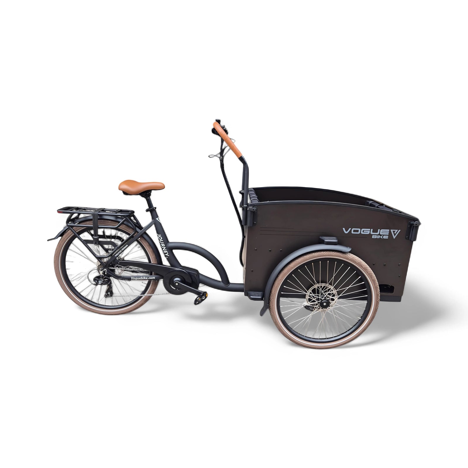 Vogue Journey Plus Elektrische Bakfiets - Mat Zwart met Bruine Accenten - 48 cm - AE-trading