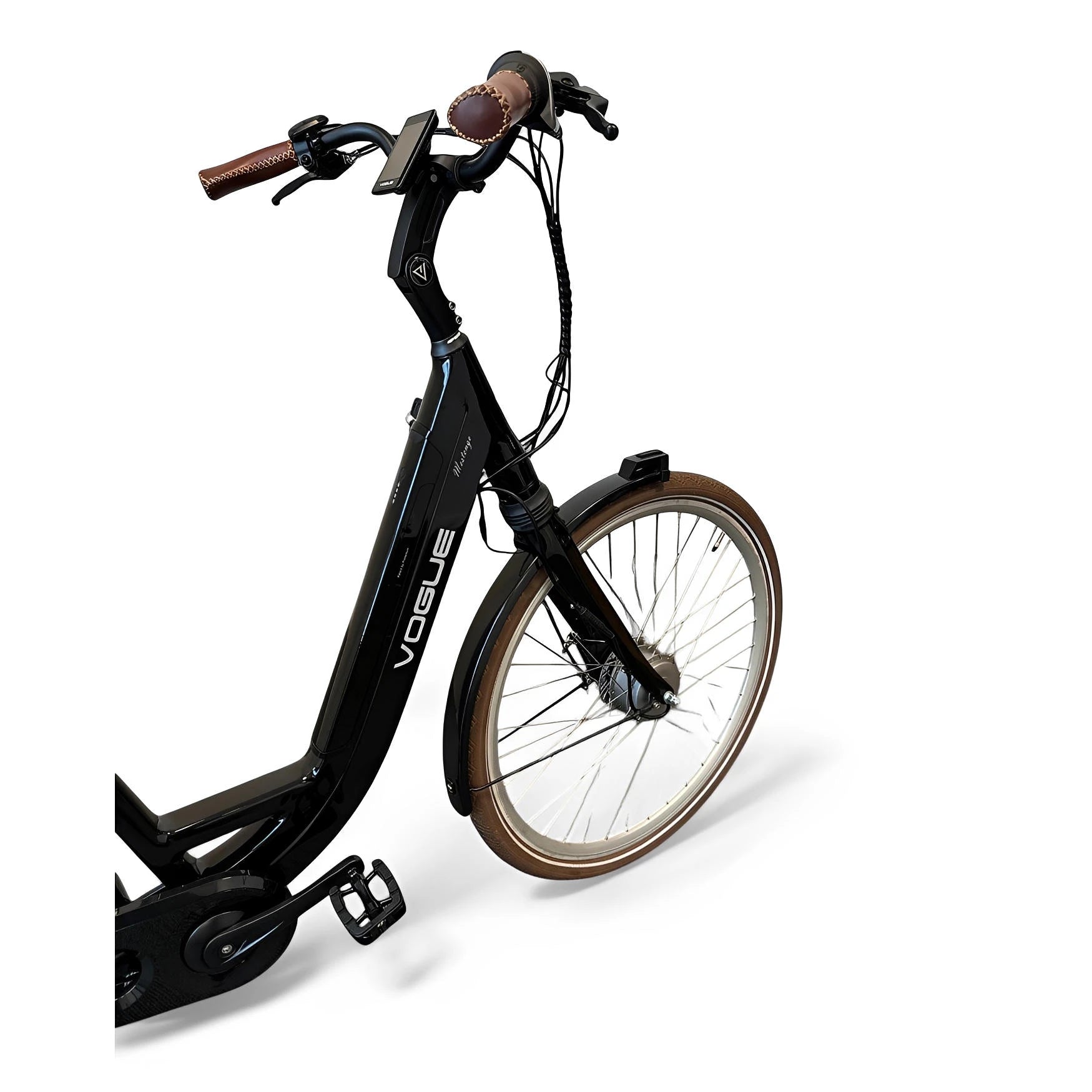 Vogue Mestengo Voorwielmotor Elektrische Fiets Glans Zwart met Bruine Accenten - 51cm - AE-trading