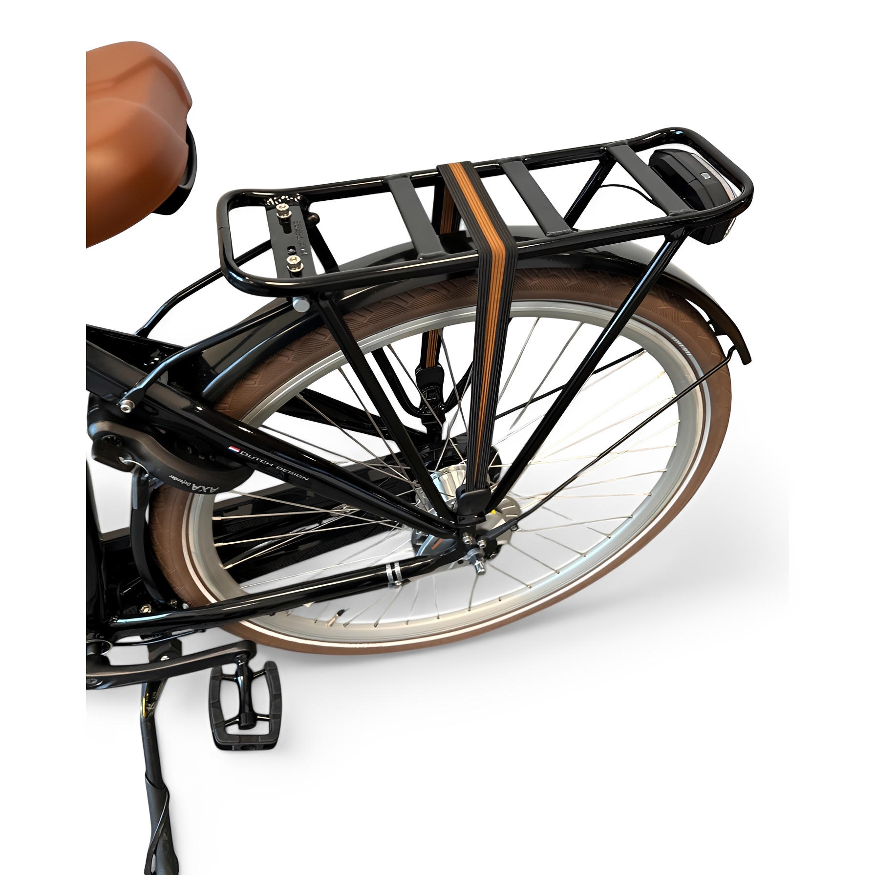 Vogue Mestengo Voorwielmotor Elektrische Fiets Glans Zwart met Bruine Accenten - 51cm - AE-trading