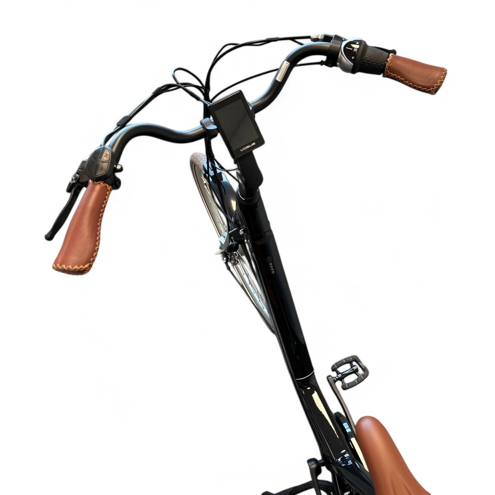 Vogue Mestengo Voorwielmotor Elektrische Fiets Glans Zwart met Bruine Accenten - 51cm - AE-trading