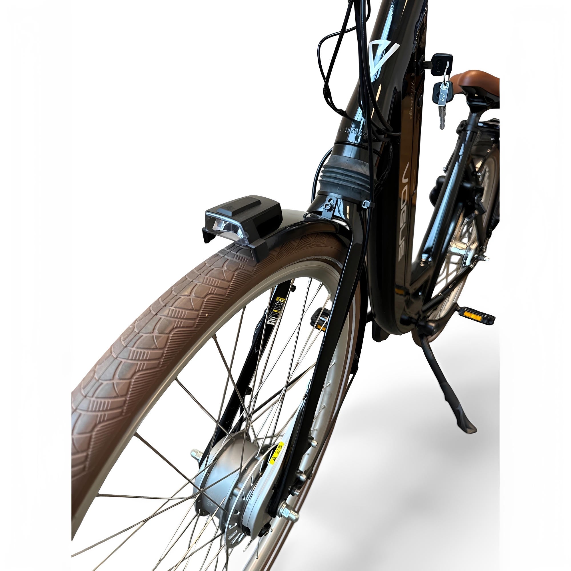 Vogue Mestengo Voorwielmotor Elektrische Fiets Glans Zwart met Bruine Accenten - 51cm - AE-trading