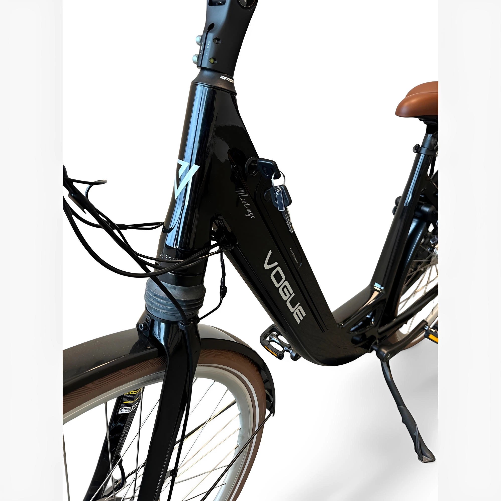 Vogue Mestengo Voorwielmotor Elektrische Fiets Glans Zwart met Bruine Accenten - 51cm - AE-trading